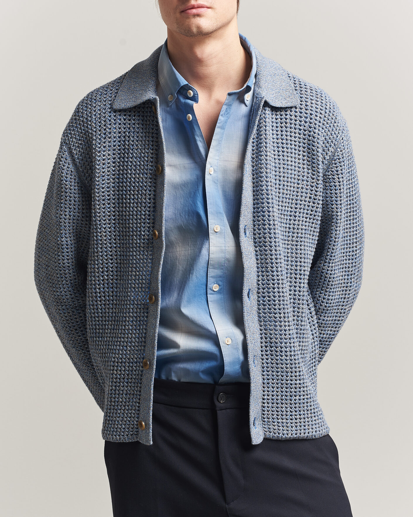 Herre | Gensere | LES DEUX | Gerald Knitted Shirt Dark Denim Blue