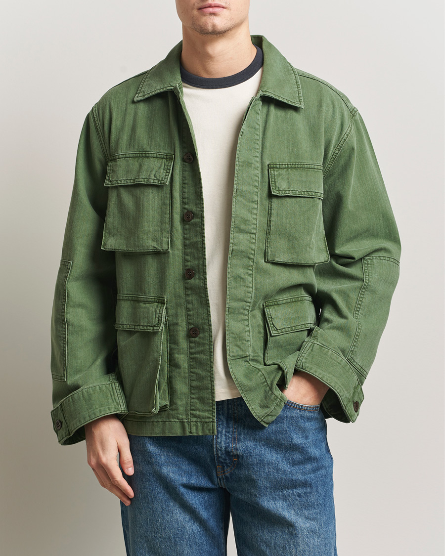 Herre | Jakker | Jeanerica | Luc Herringbone Shirt Jacket Chevron Green