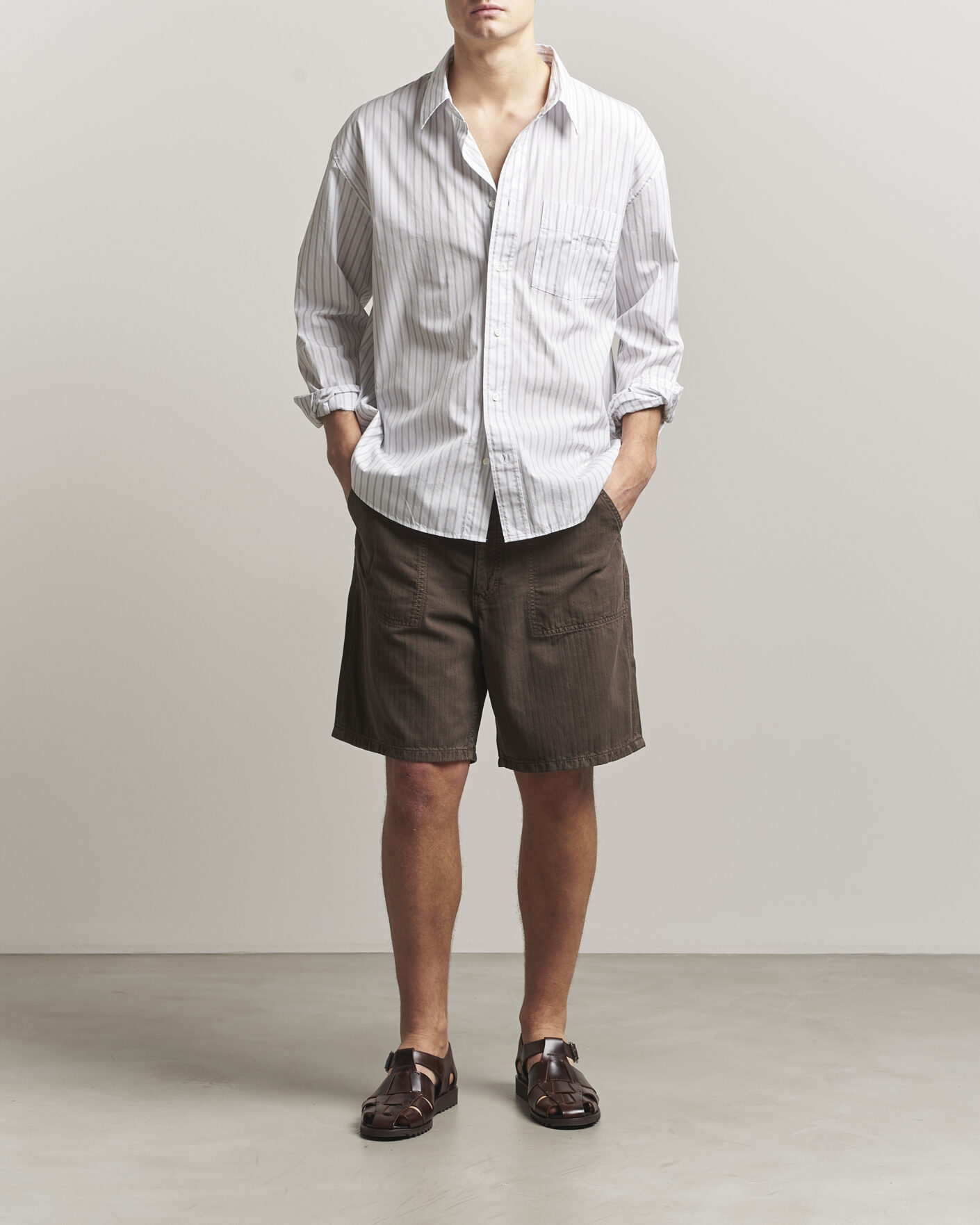 Herre | Shorts | Jeanerica | Genua Worker Chino Shorts Chevron Brown