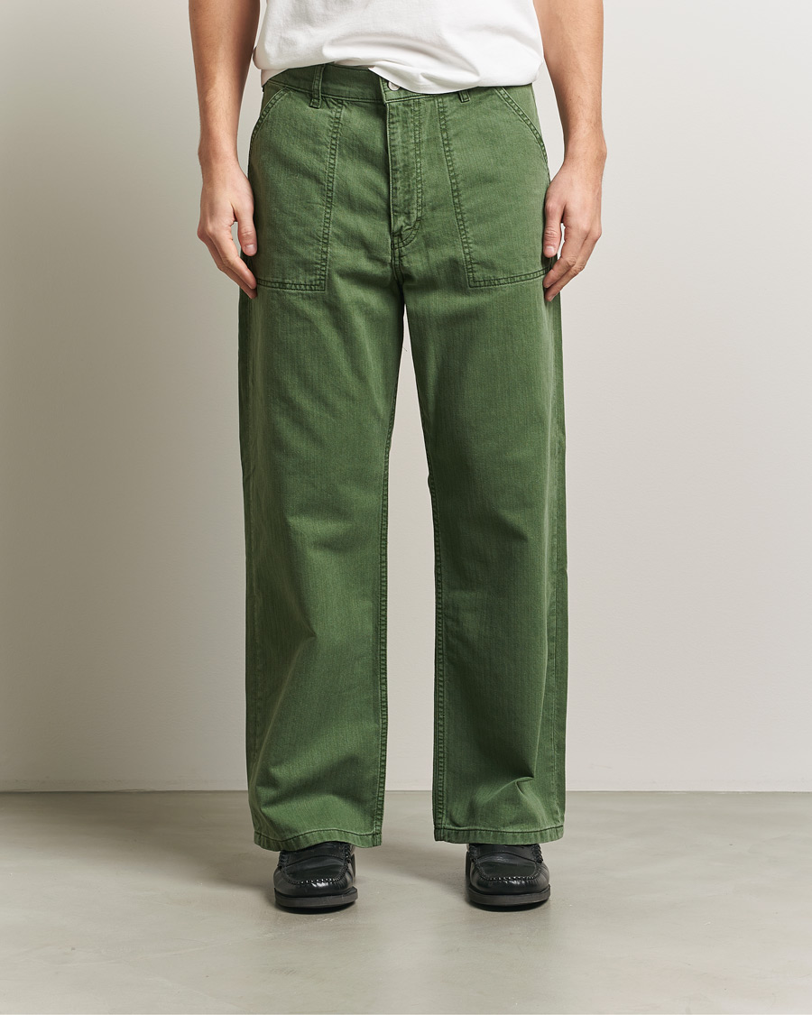 Herre | Bukser | Jeanerica | Genua Herringbone Worker Chino Chevron Green