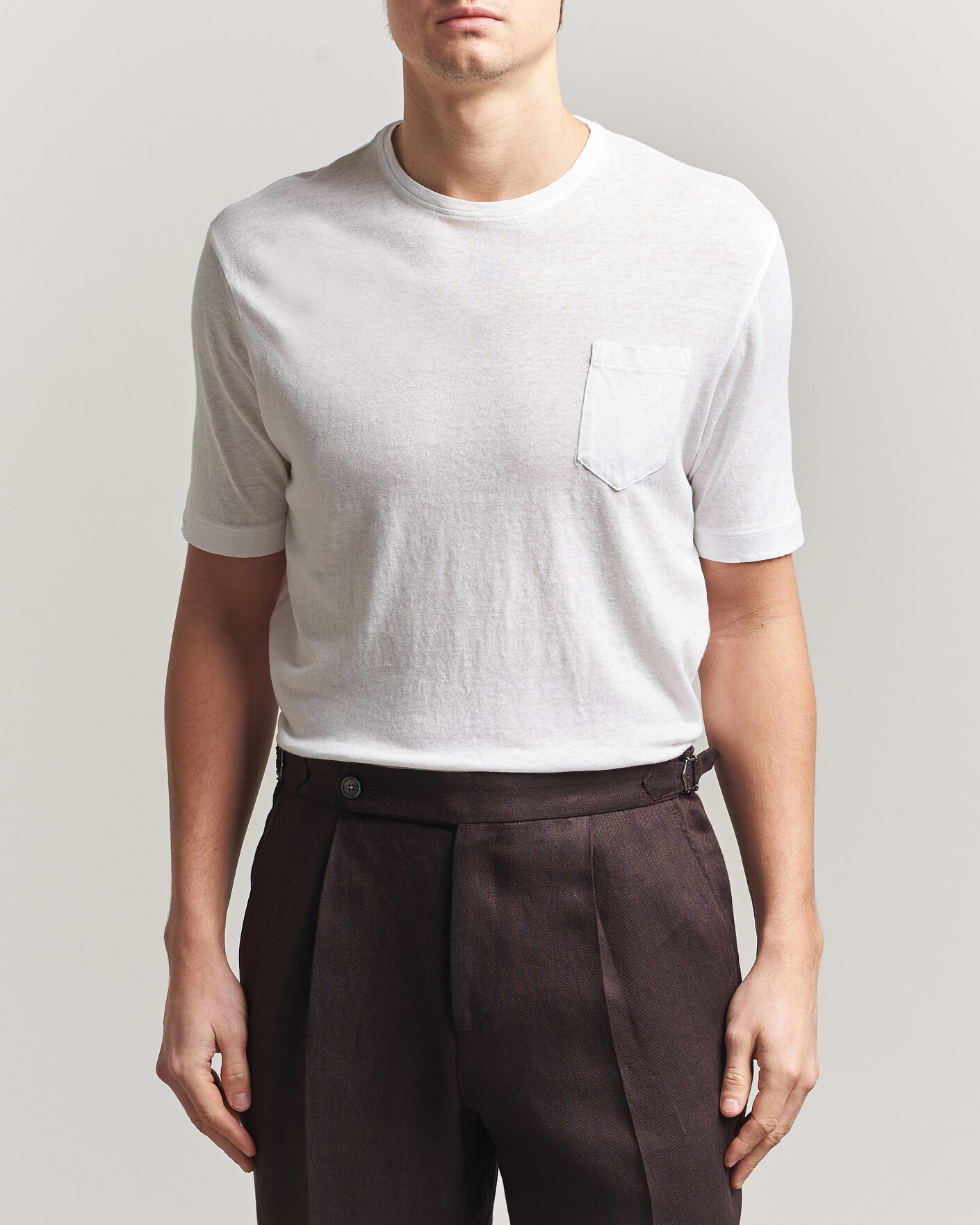 Herre | T-Shirts | Massimo Alba | Panarea Cotton/Linen T-Shirt White