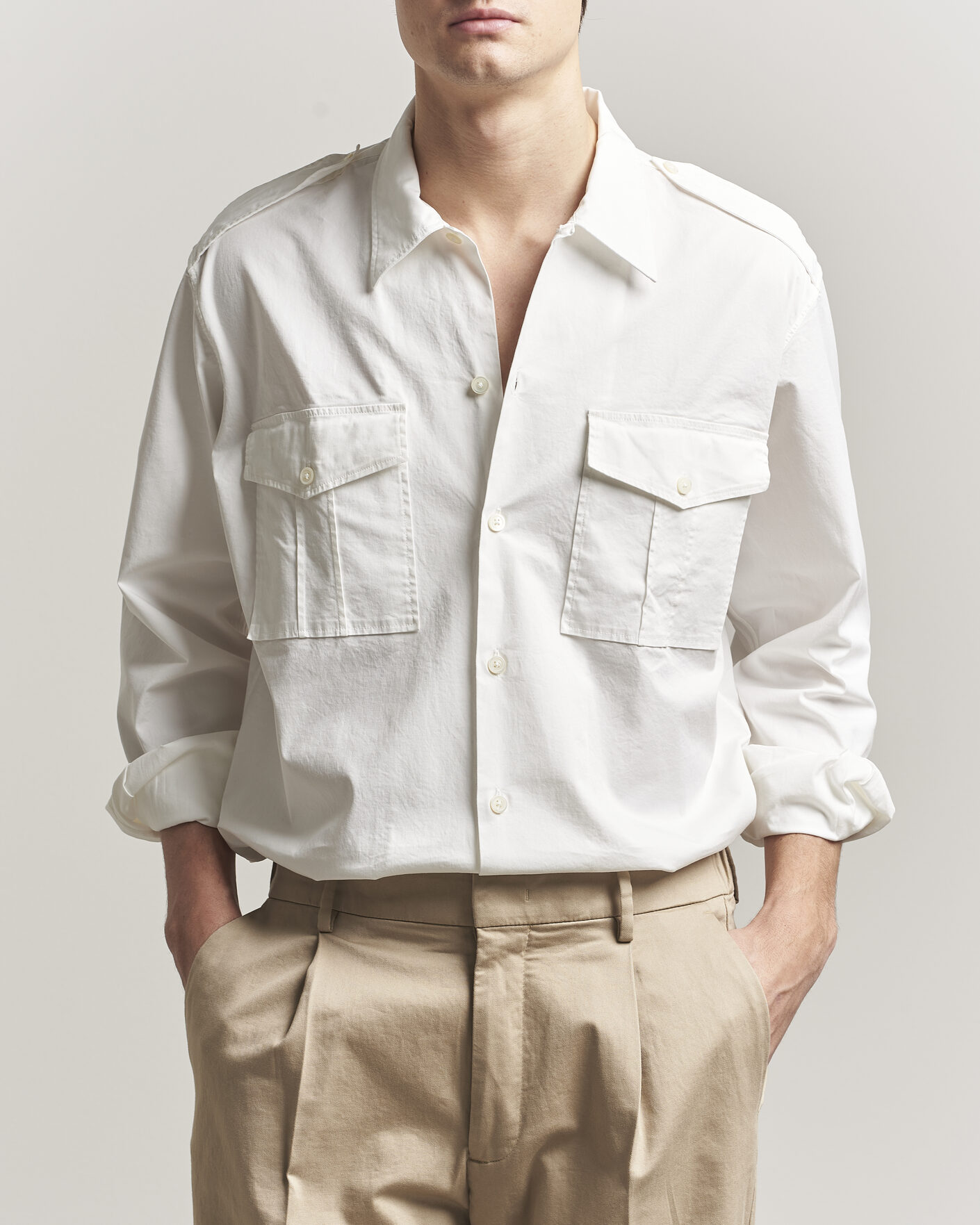 Herre | Skjorter | Massimo Alba | Army Double Pocket Shirt White