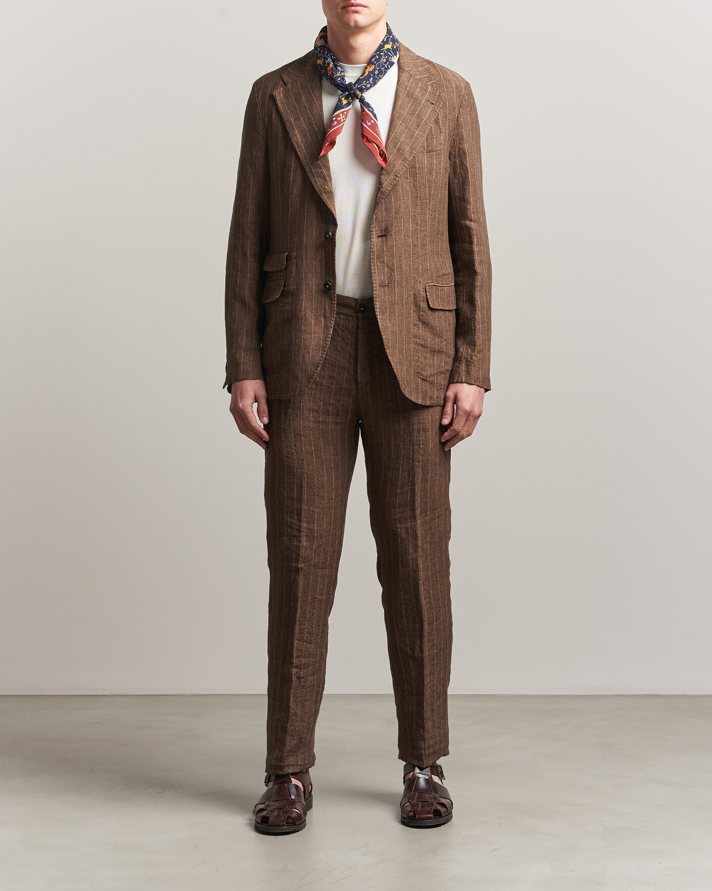 Herre | Dresser | Massimo Alba | Sloop Linen Suit Brown Pinstripe