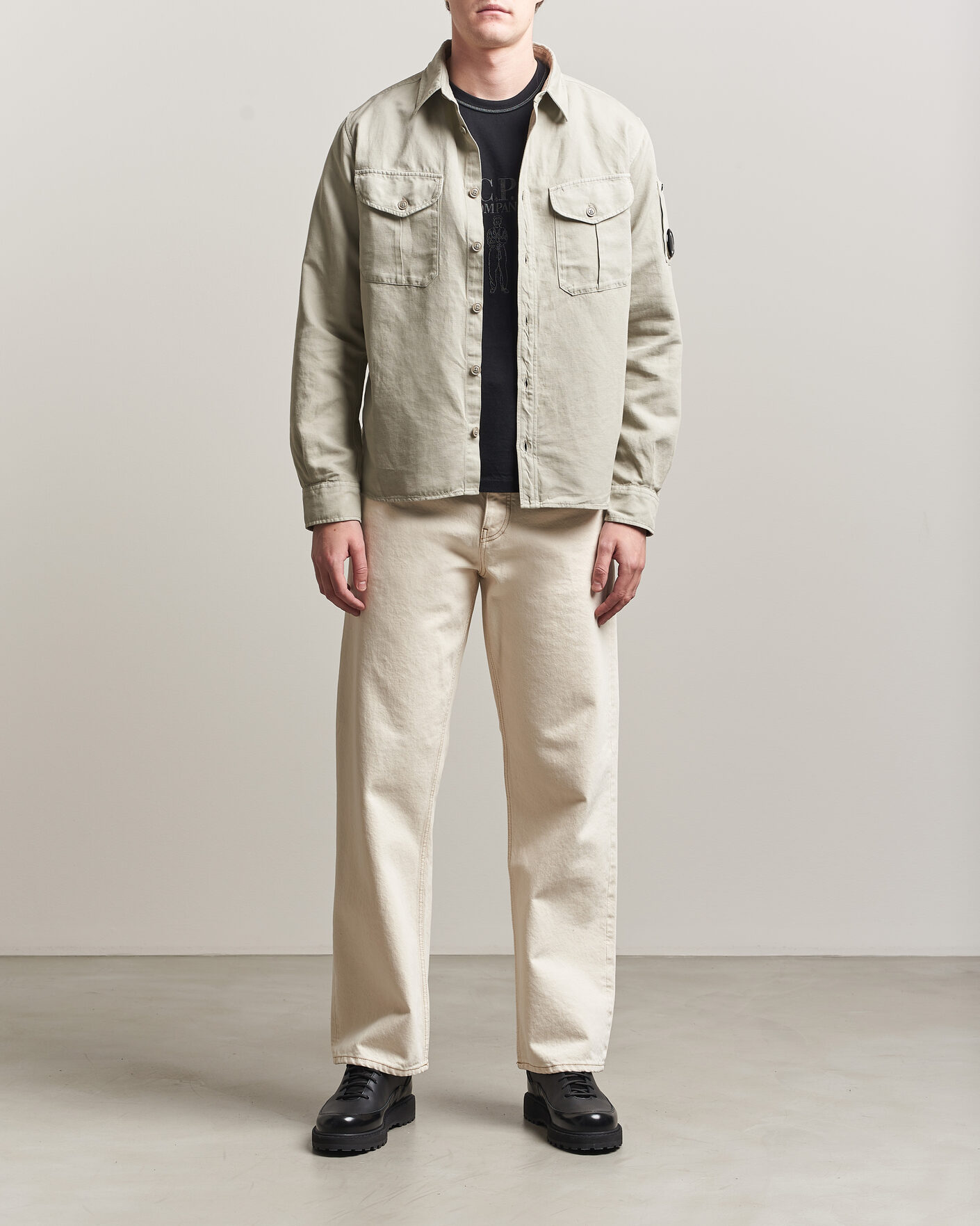Herre | Skjorter | C.P. Company | Cotton/Linen Pocket Shirt Light Grey