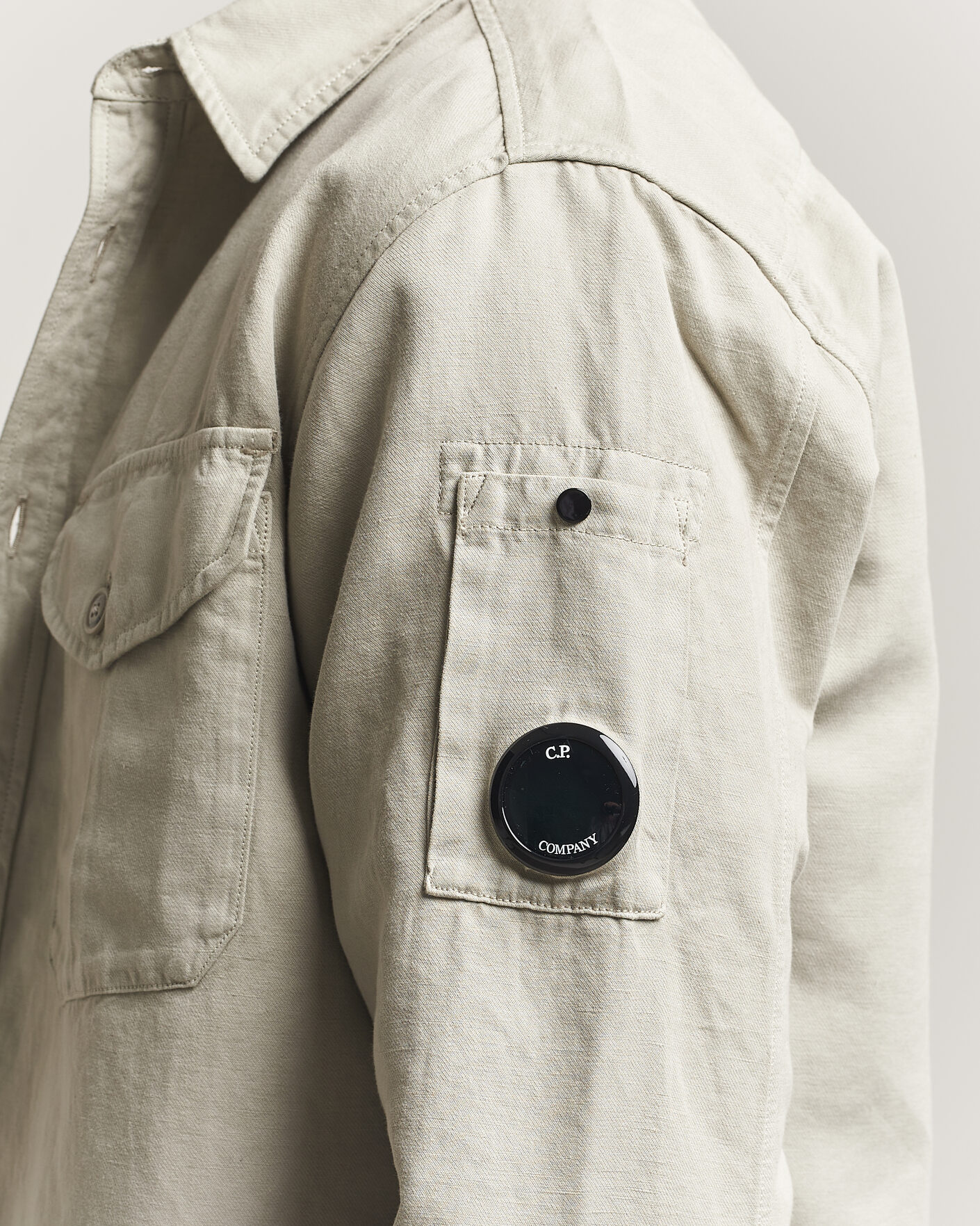 Herre | Skjorter | C.P. Company | Cotton/Linen Pocket Shirt Light Grey