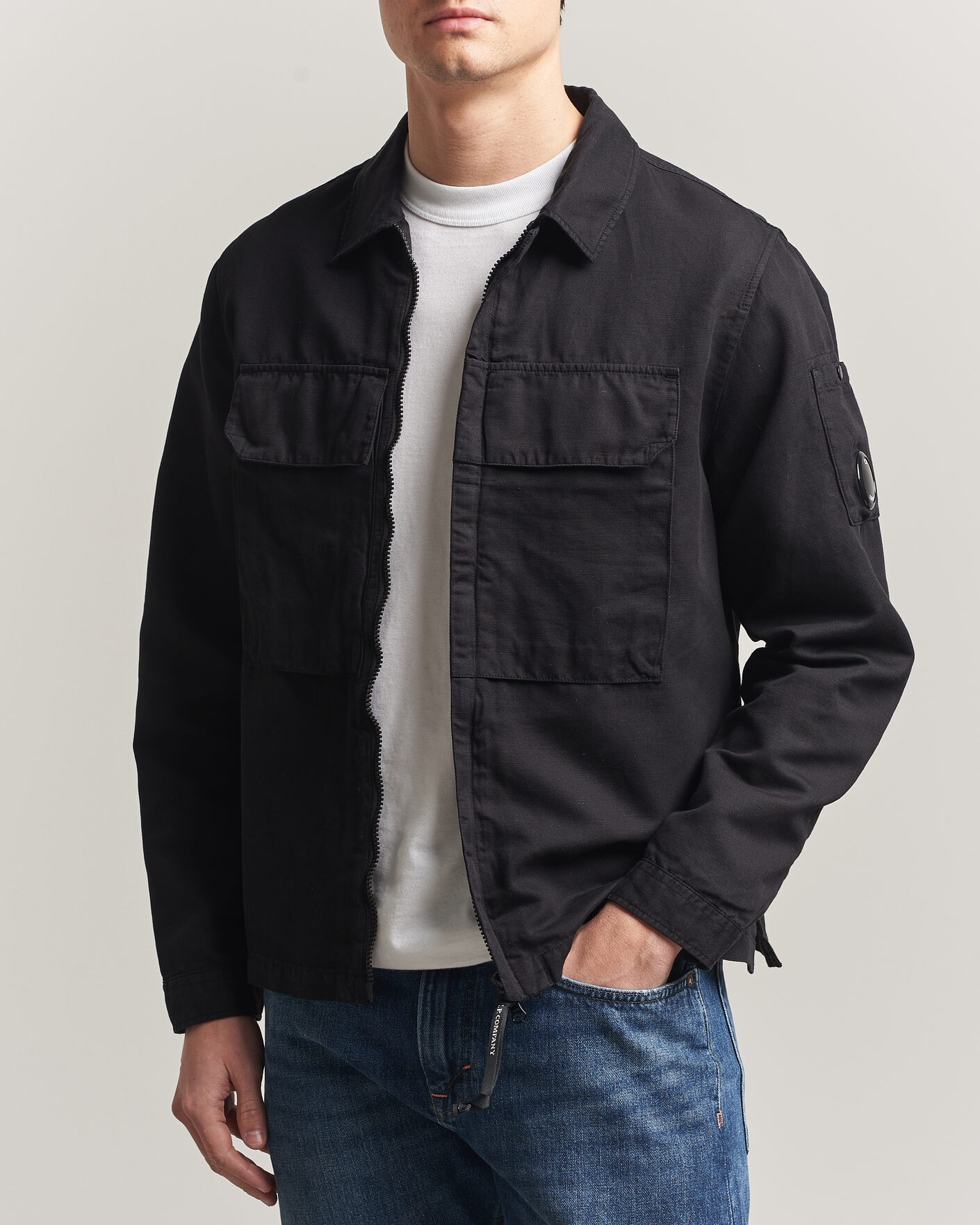 Herre | Skjorter | C.P. Company | Cotton/Linen Zip Overshirt Black