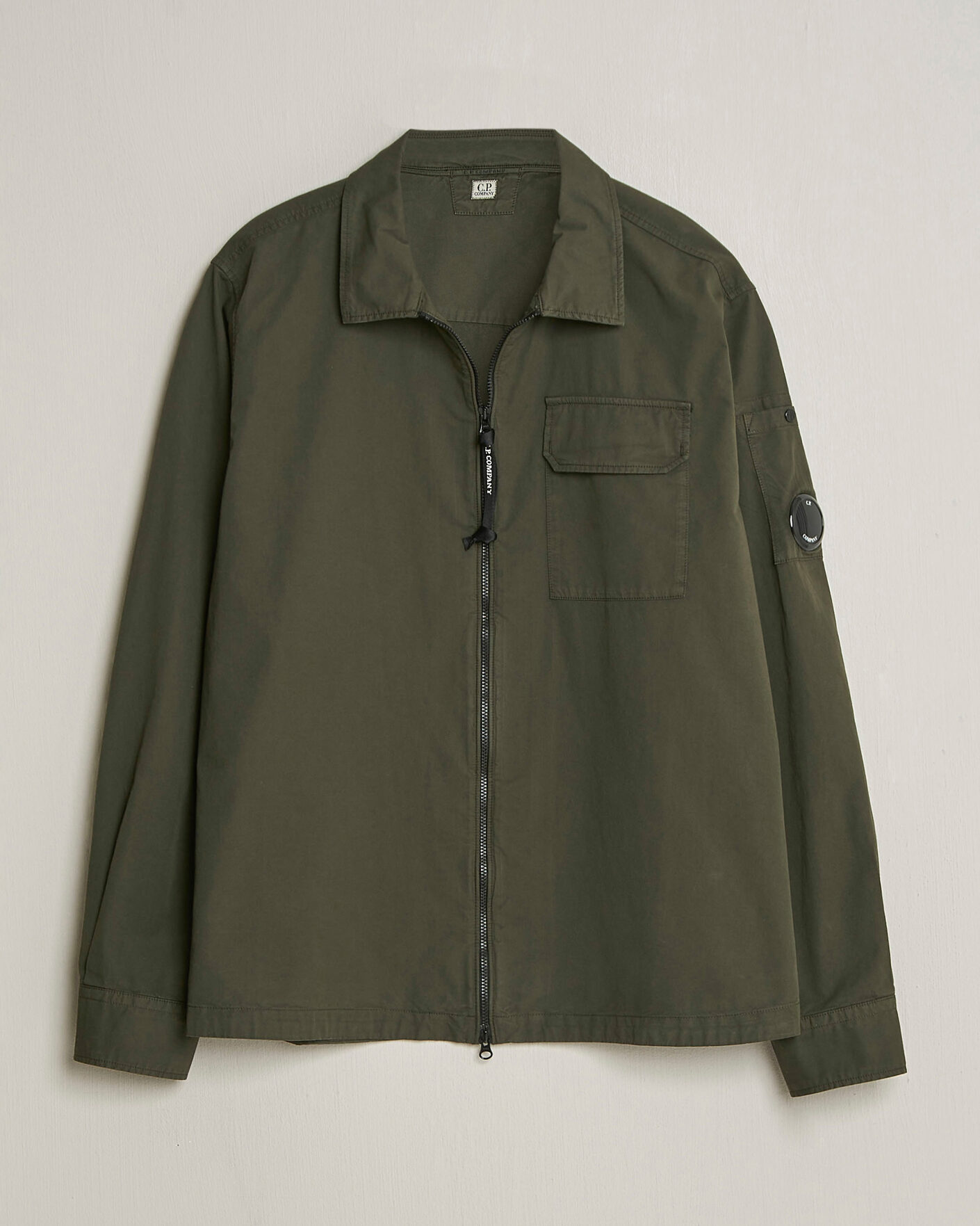 Herre | Skjorter | C.P. Company | Garment Dyed Gabardine Zip Overshirt Dark Green