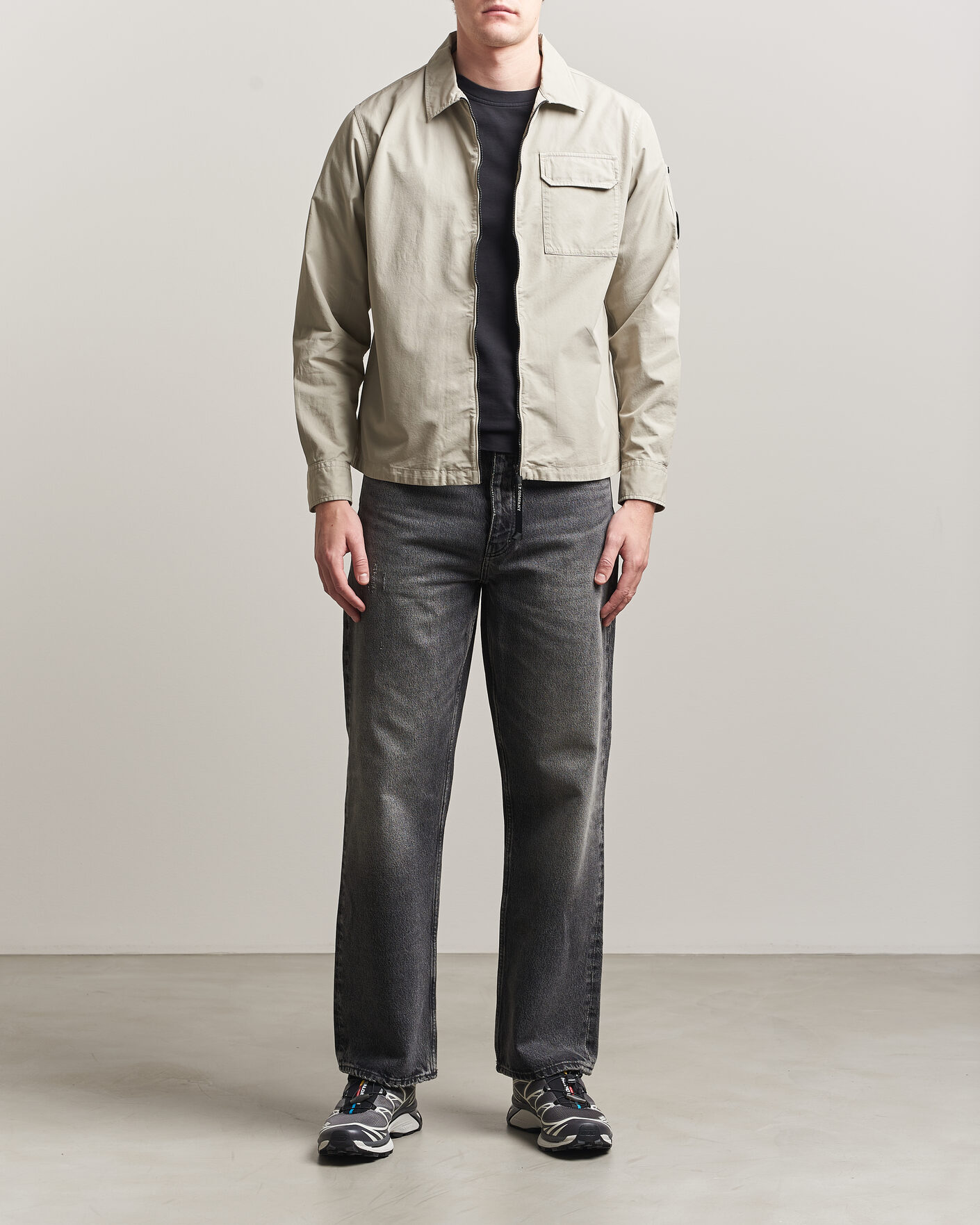 Herre | Skjorter | C.P. Company | Garment Dyed Gabardine Zip Overshirt Light Grey