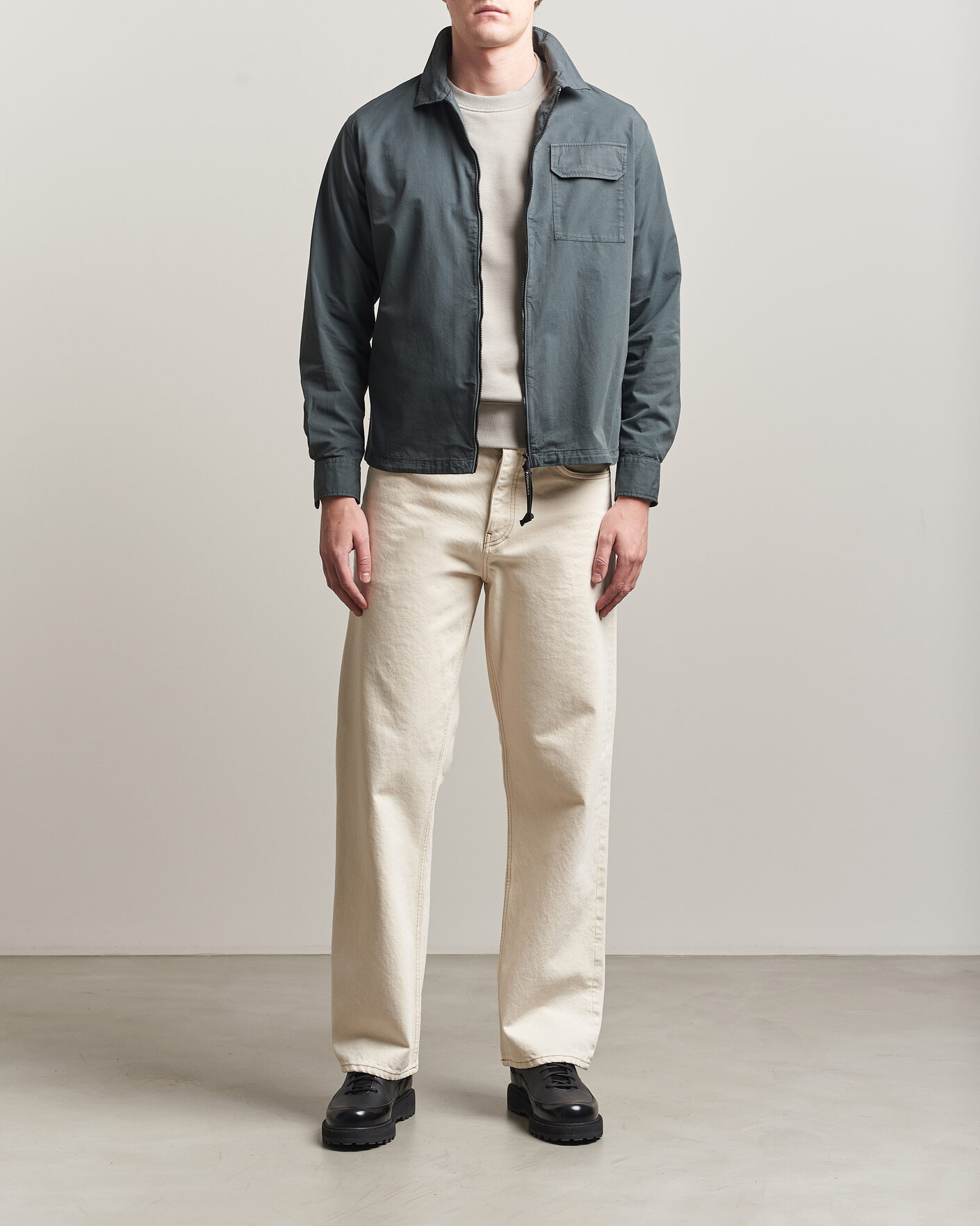 Herre | Skjorter | C.P. Company | Garment Dyed Gabardine Zip Overshirt Dark Grey