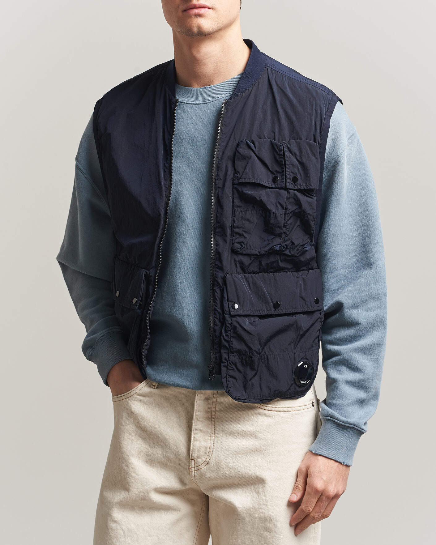 Herre | Gensere | C.P. Company | Cotton Mix 2 in 1 Knitted Sweater Navy