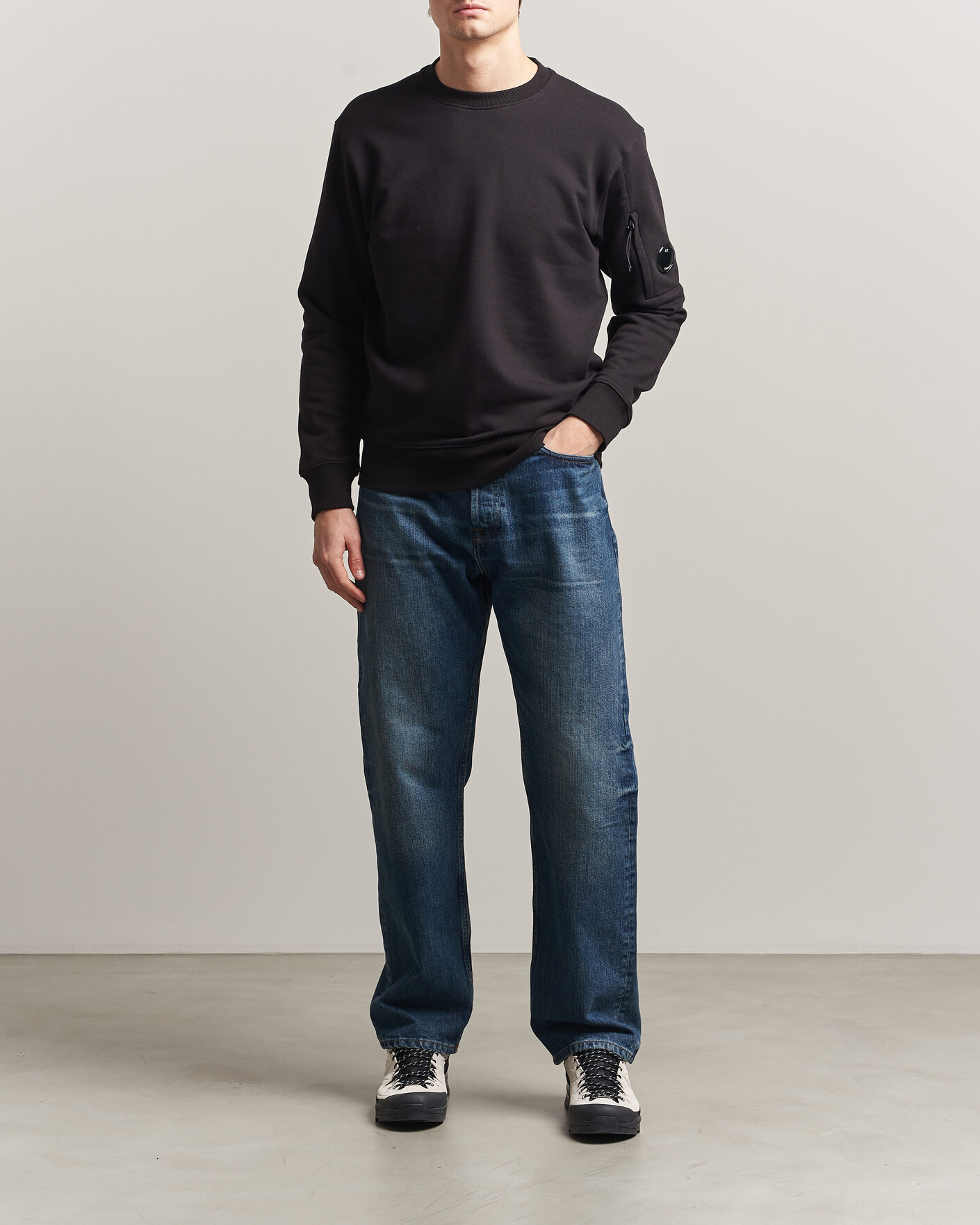 Herre | Gensere | C.P. Company | Diagonal Raised Fleece Lens Sweatshirt Black