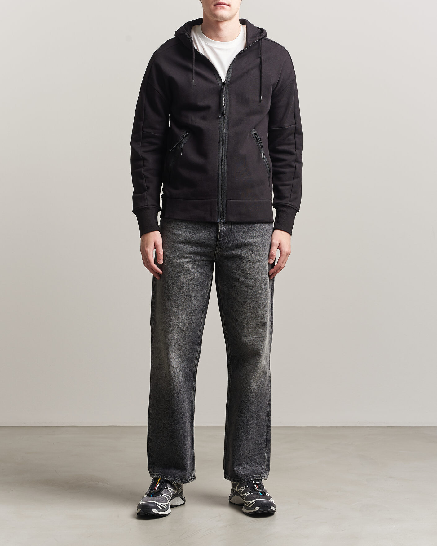Herre | Gensere | C.P. Company | Diagonal Raised Fleece Full Zip Goggle Hoodie Black