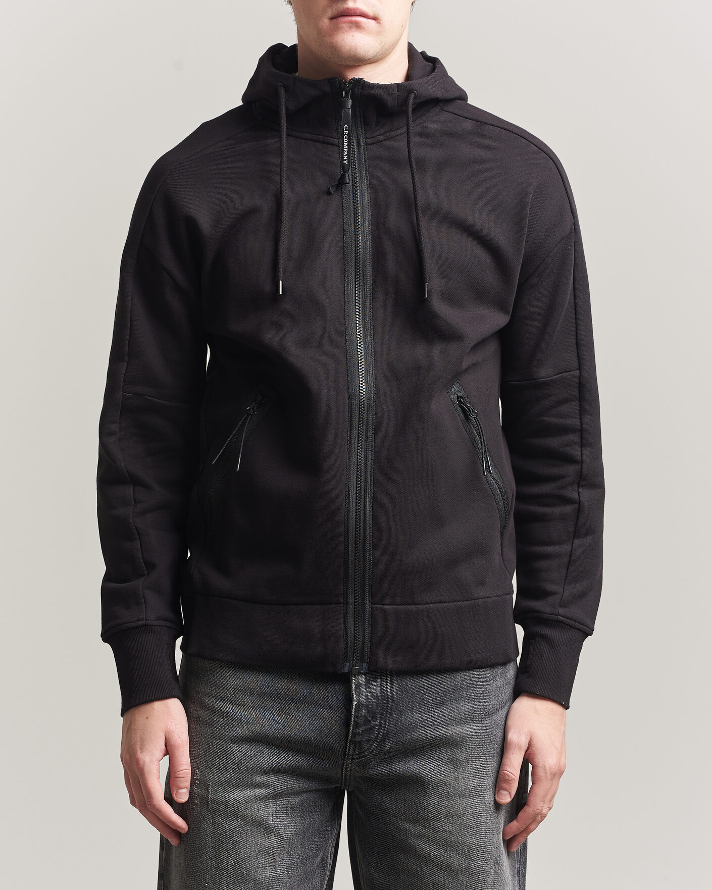 Herre | Gensere | C.P. Company | Diagonal Raised Fleece Full Zip Goggle Hoodie Black