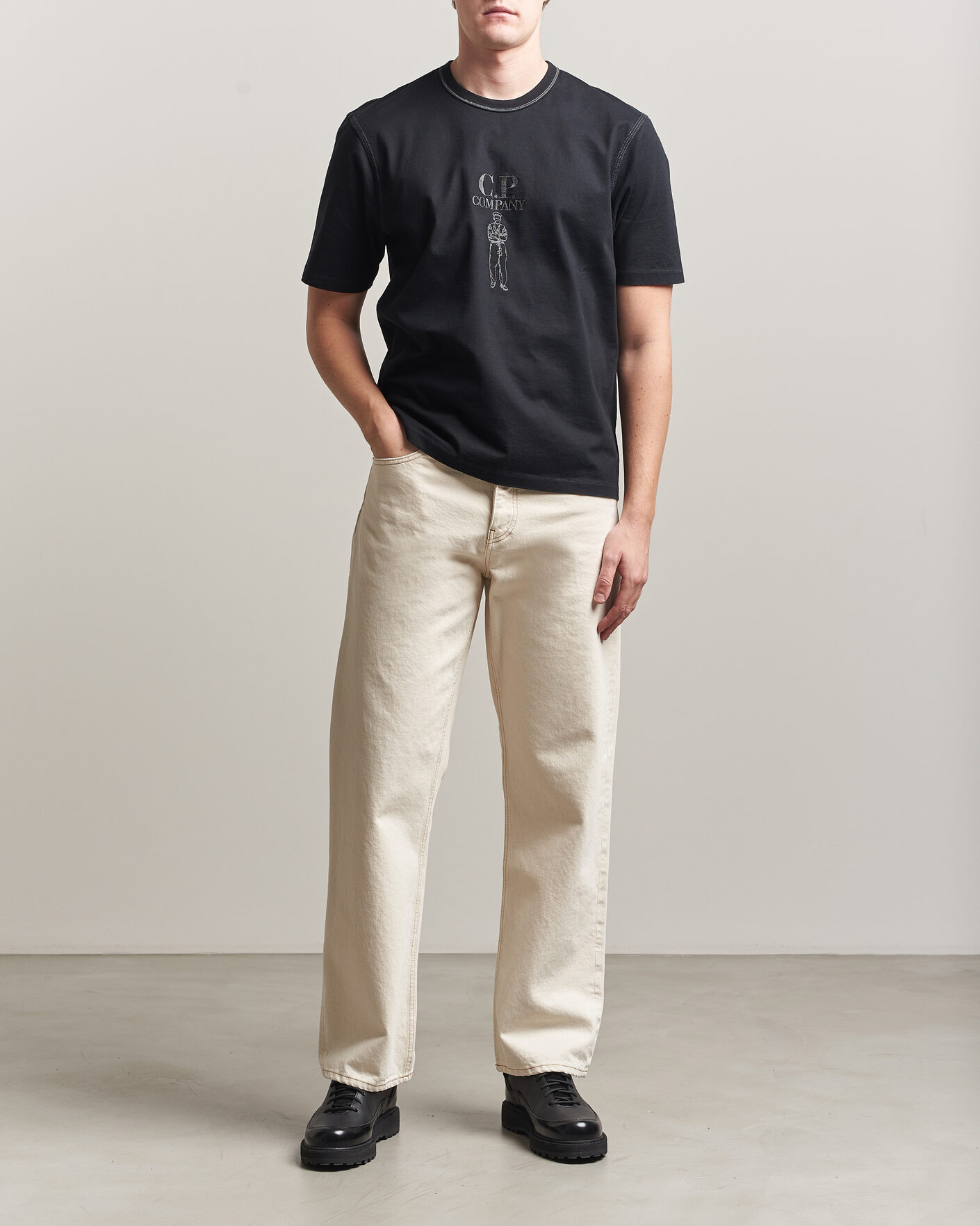Herre | T-Shirts | C.P. Company | Mercerized Heavy Cotton Chest Logo T-Shirt Black