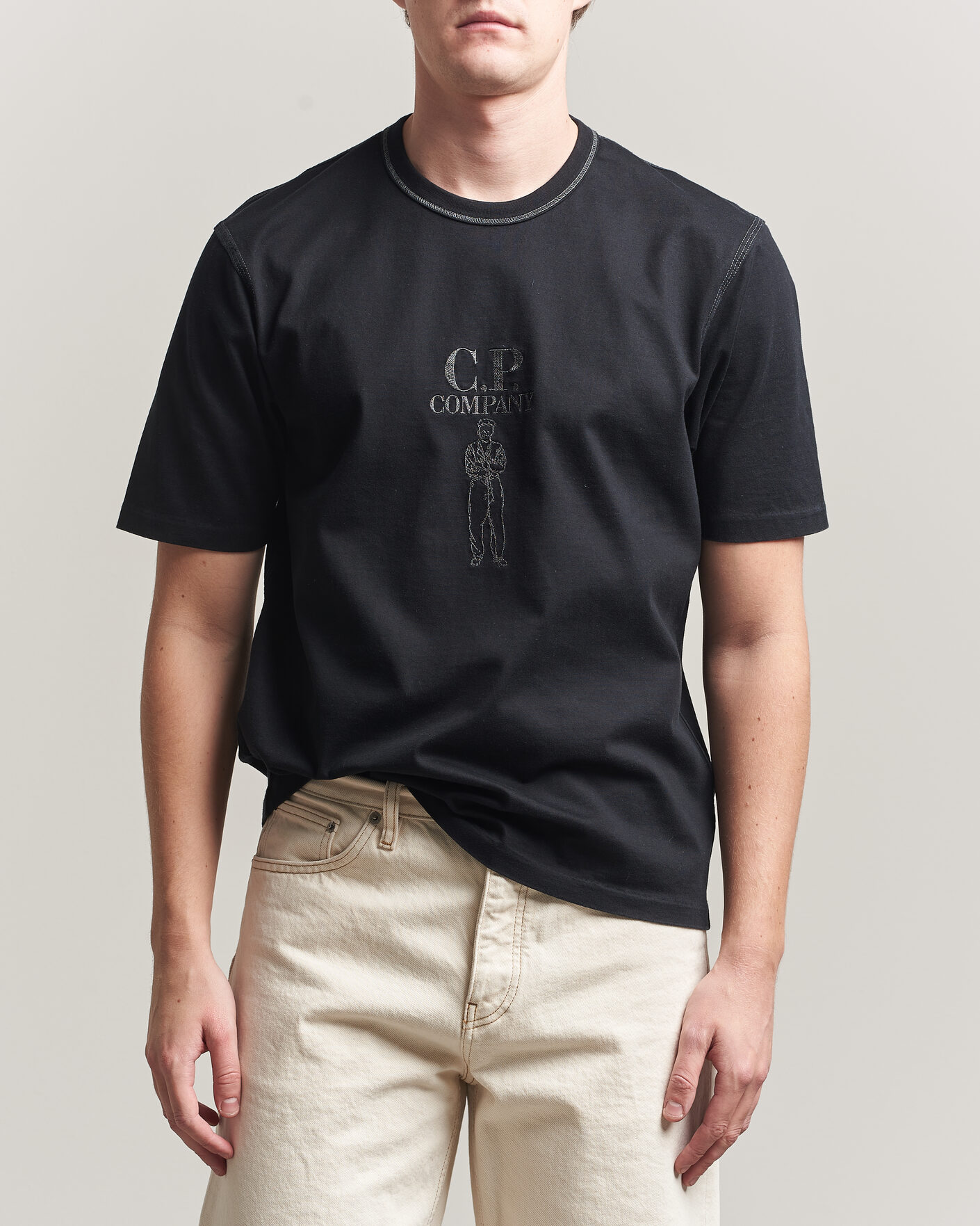 Herre | T-Shirts | C.P. Company | Mercerized Heavy Cotton Chest Logo T-Shirt Black