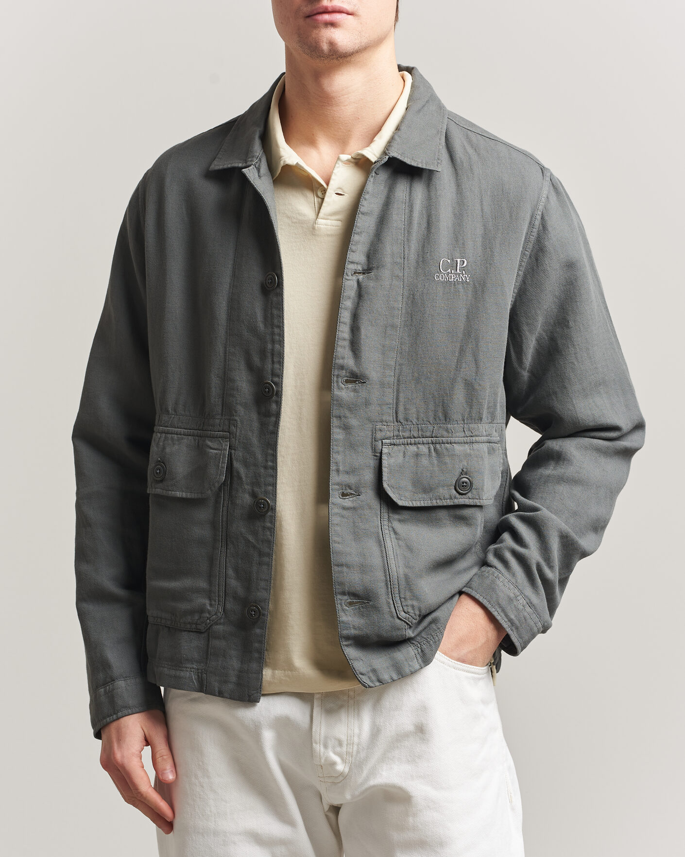 Herre | Skjorter | C.P. Company | Broken Twill Linen/Cotton Overshirt Olive