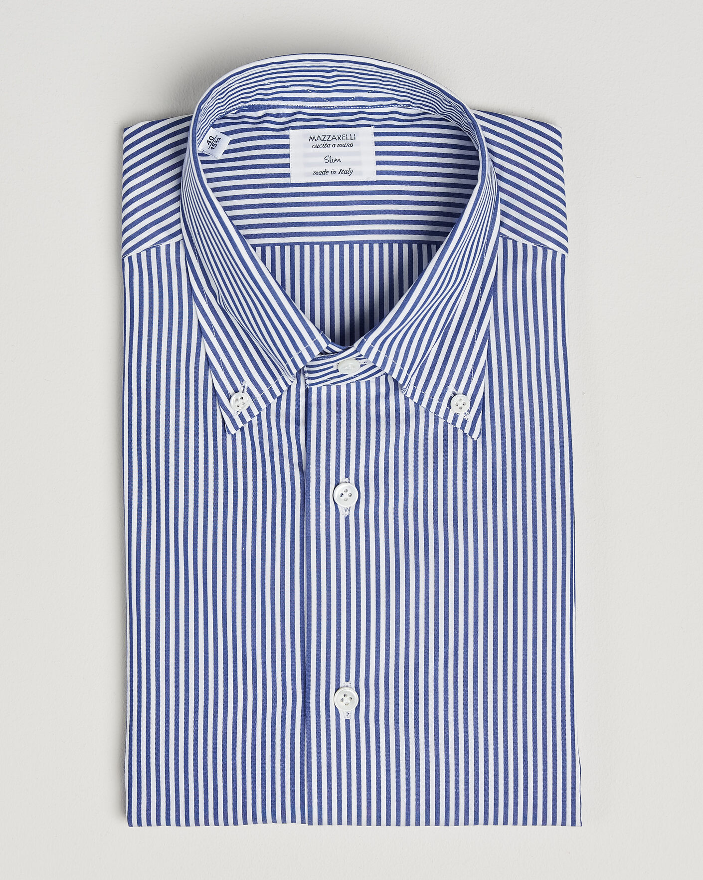 Herre | Skjorter | Mazzarelli | Soft Cotton Button Down Shirt Blue Stripe