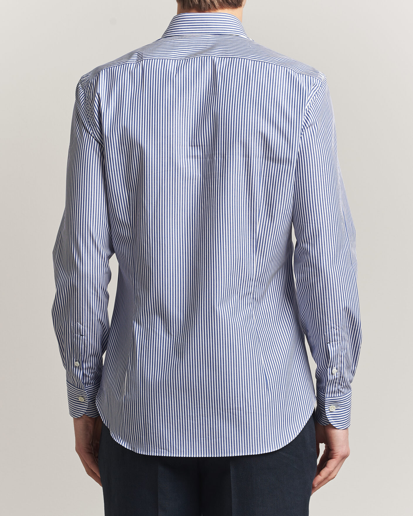 Herre | Skjorter | Mazzarelli | Soft Cotton Button Down Shirt Blue Stripe