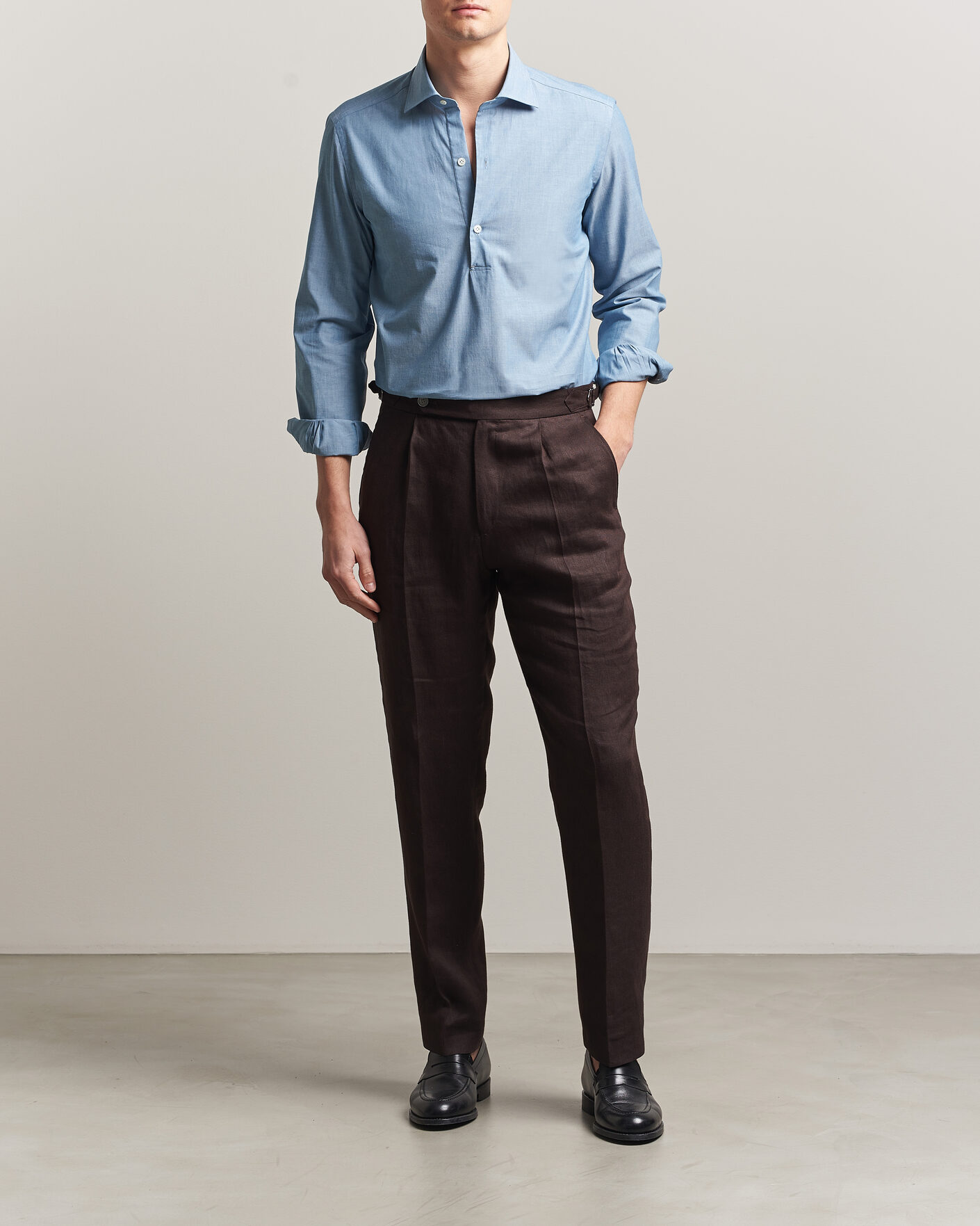 Herre | Skjorter | Mazzarelli | Soft Cotton Denim Popover Shirt Blue