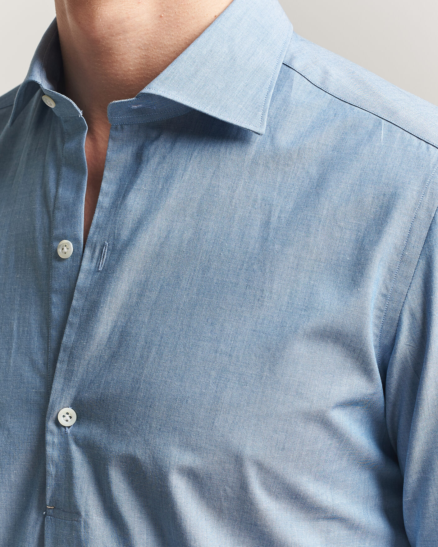 Herre | Skjorter | Mazzarelli | Soft Cotton Denim Popover Shirt Blue