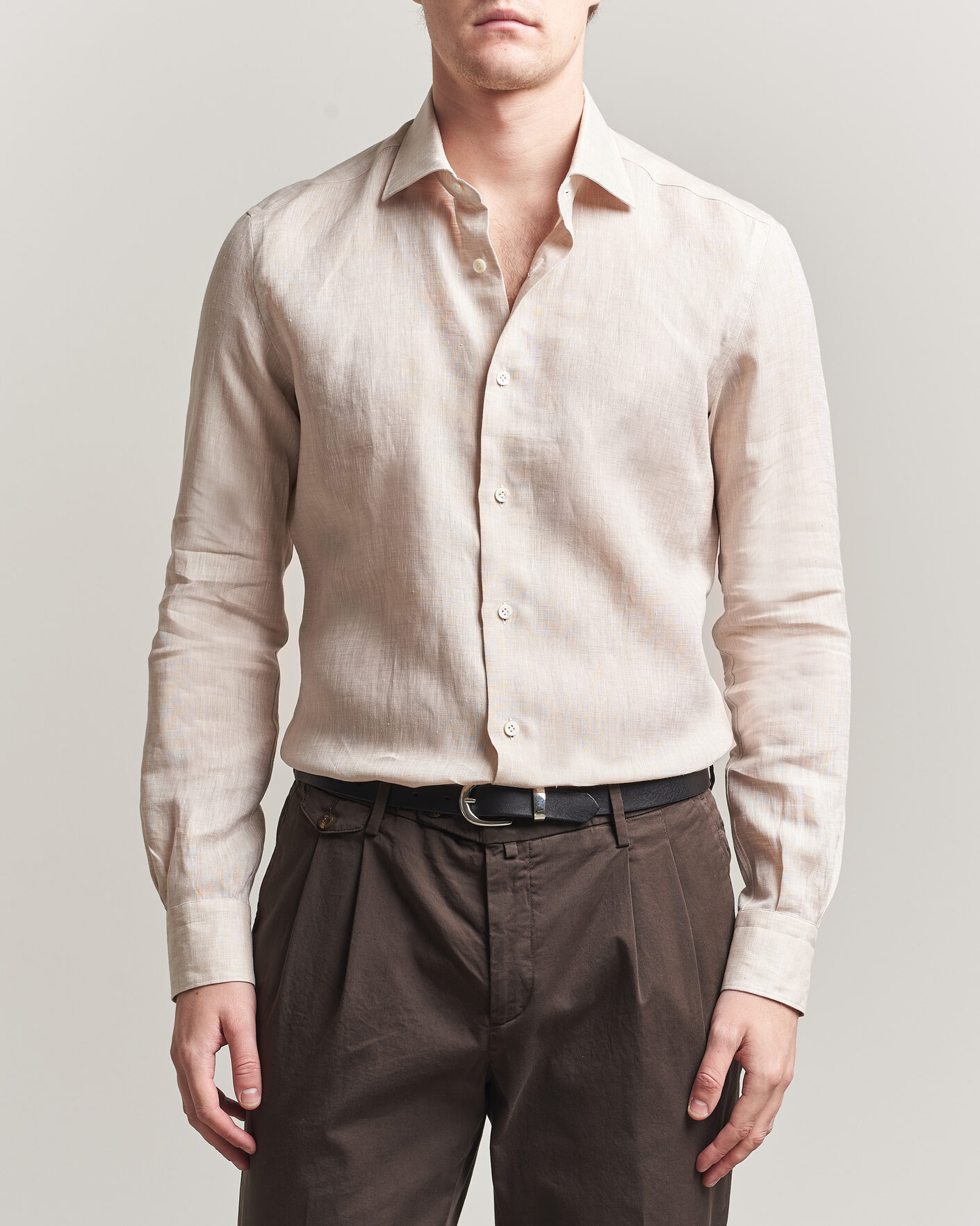 Herre | Skjorter | Mazzarelli | Soft Linen Shirt Beige