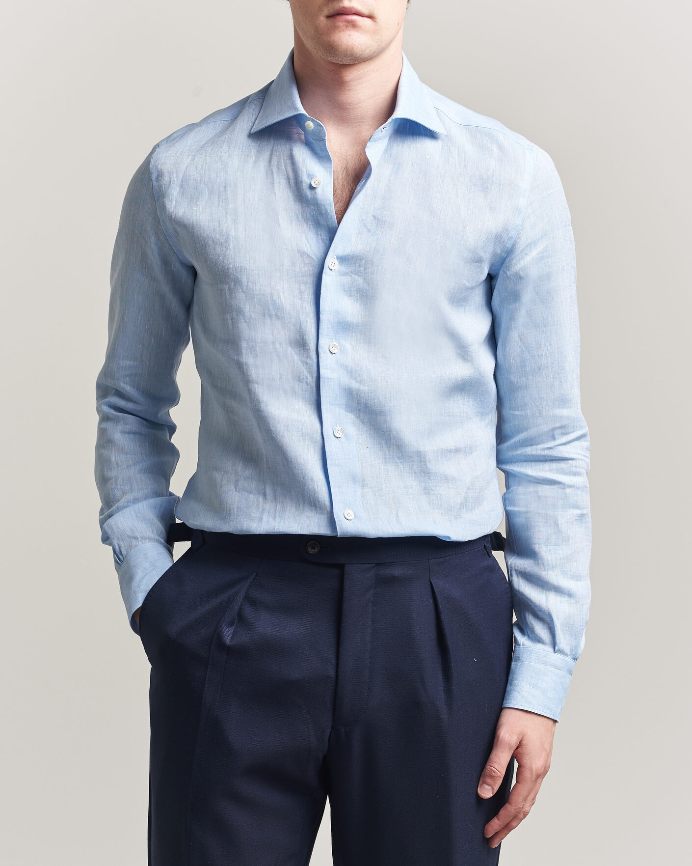 Herre | Skjorter | Mazzarelli | Soft Linen Shirt Light Blue