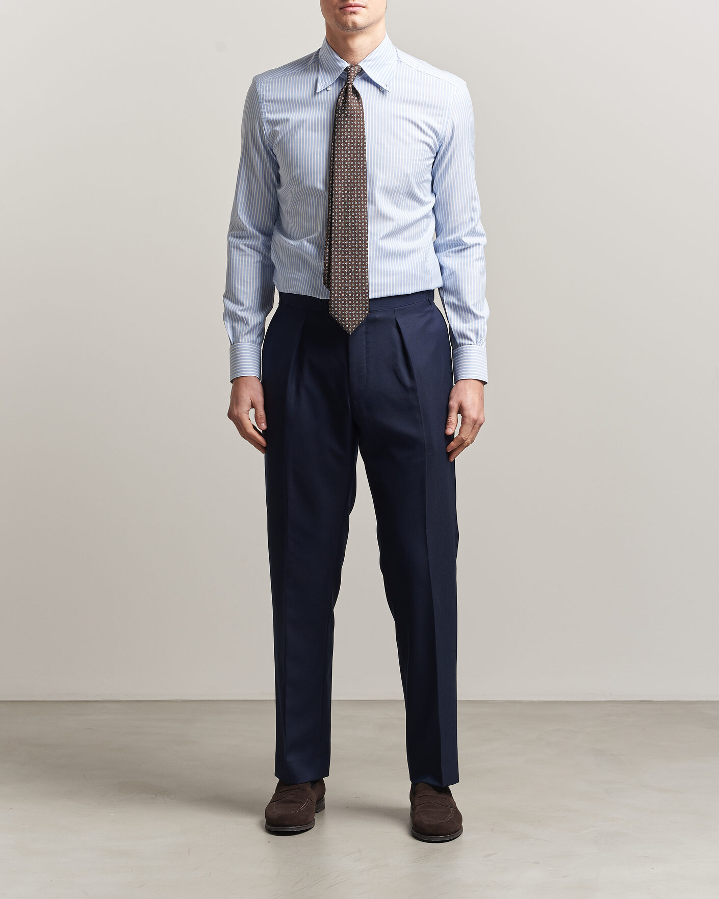 Herre | Skjorter | Mazzarelli | Soft Oxford Button Down Shirt Light Blue Stripe