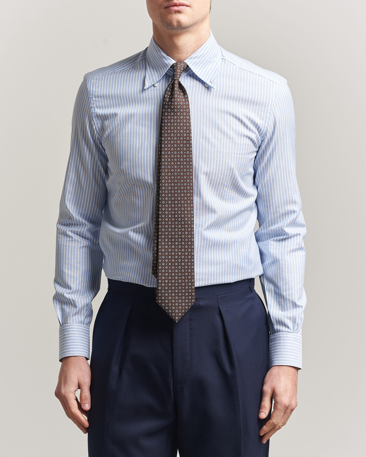 Herre | Skjorter | Mazzarelli | Soft Oxford Button Down Shirt Light Blue Stripe