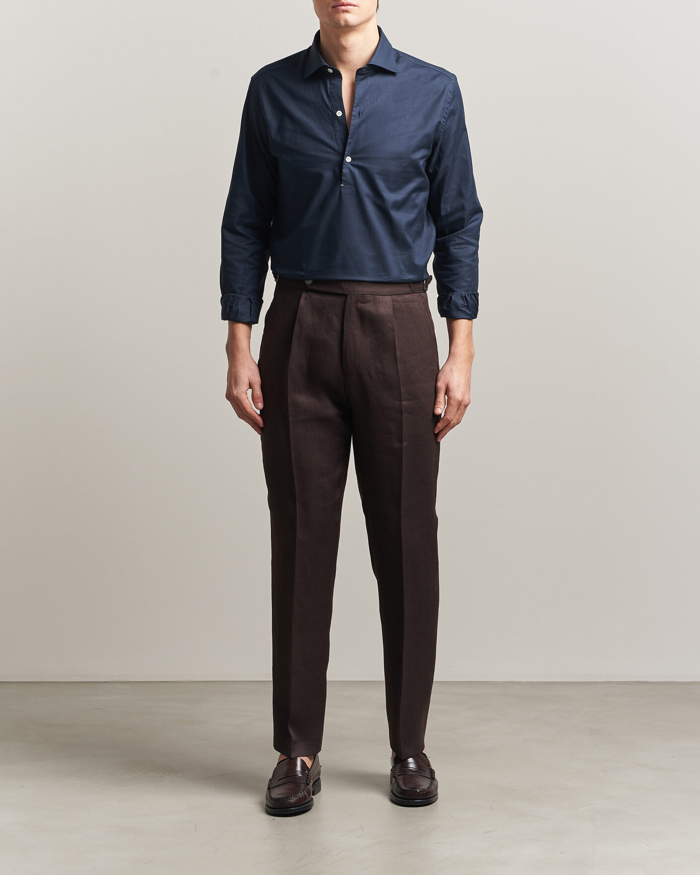 Herre | Skjorter | Mazzarelli | Soft Oxford Popover Shirt Navy