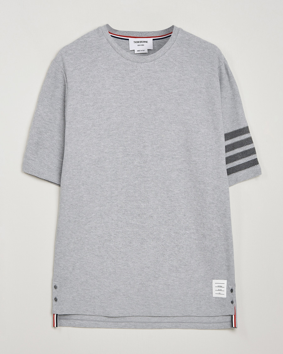 Herre | T-Shirts | Thom Browne | Textured Pique 4 Bar T-Shirt Pale Grey