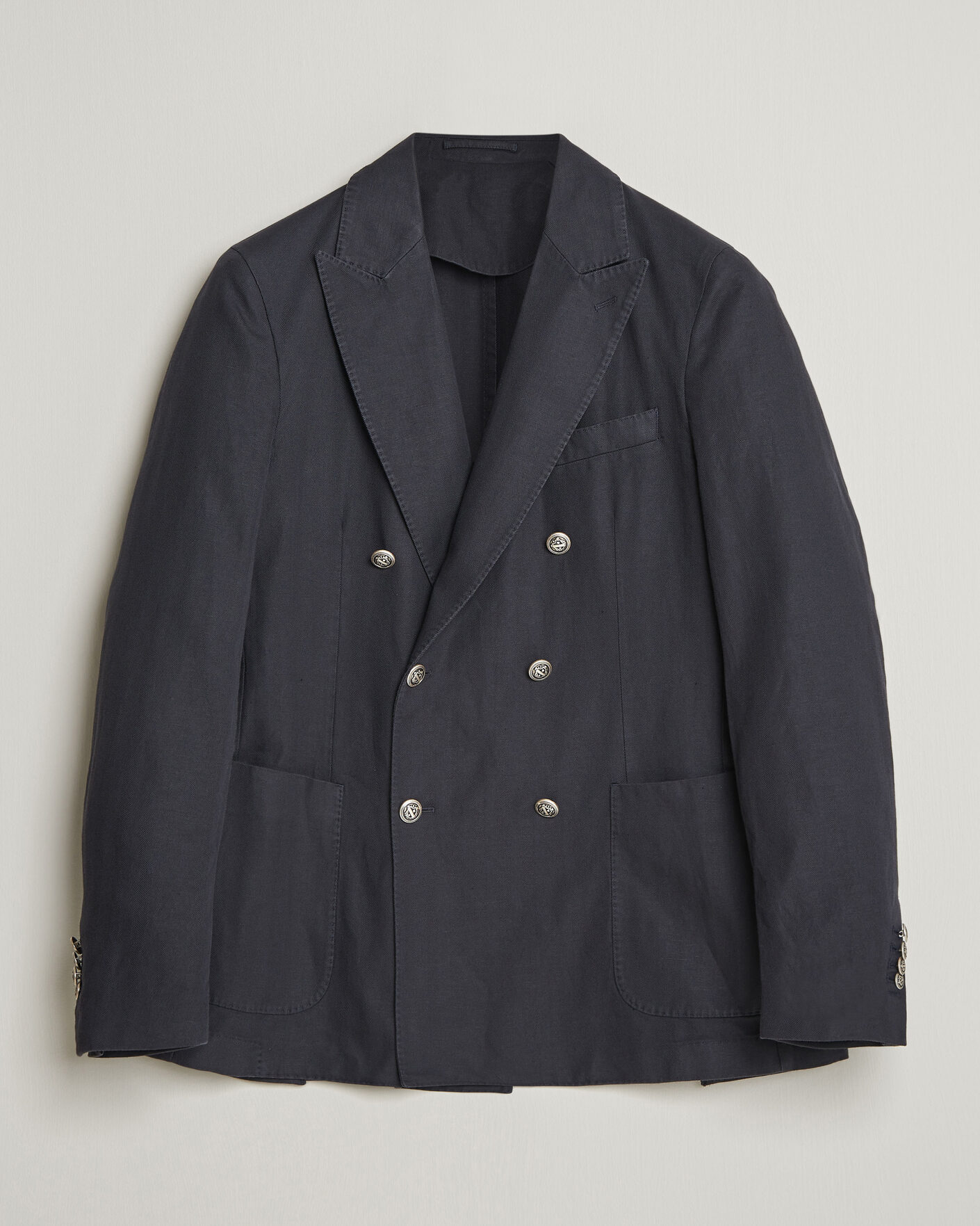 Herre | Dressjakker | Morris | Cotton Herringbone Double Breasted Blazer Blue