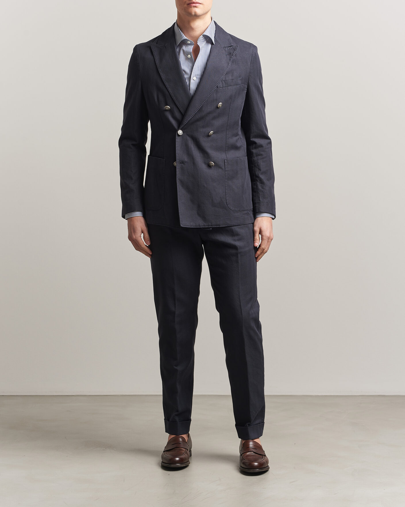 Herre | Dressjakker | Morris | Cotton Herringbone Double Breasted Blazer Blue