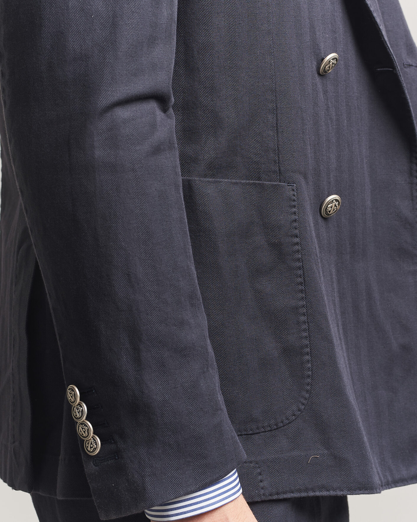 Herre | Dressjakker | Morris | Cotton Herringbone Double Breasted Blazer Blue