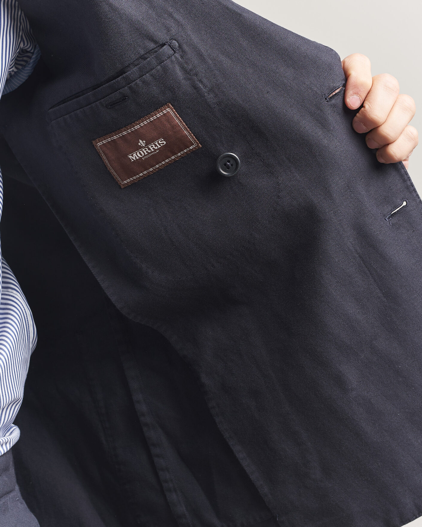 Herre | Dressjakker | Morris | Cotton Herringbone Double Breasted Blazer Blue