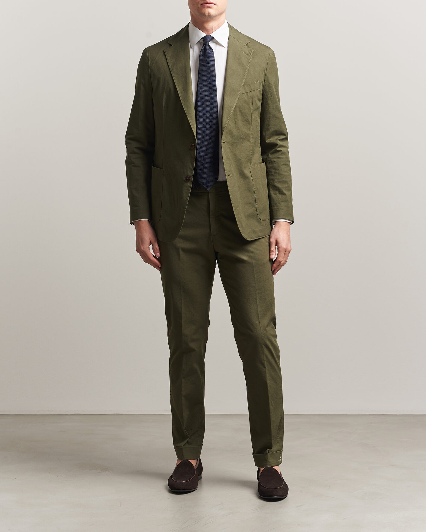 Herre | Dressjakker | Morris | Washed Cotton Suit Blazer Olive