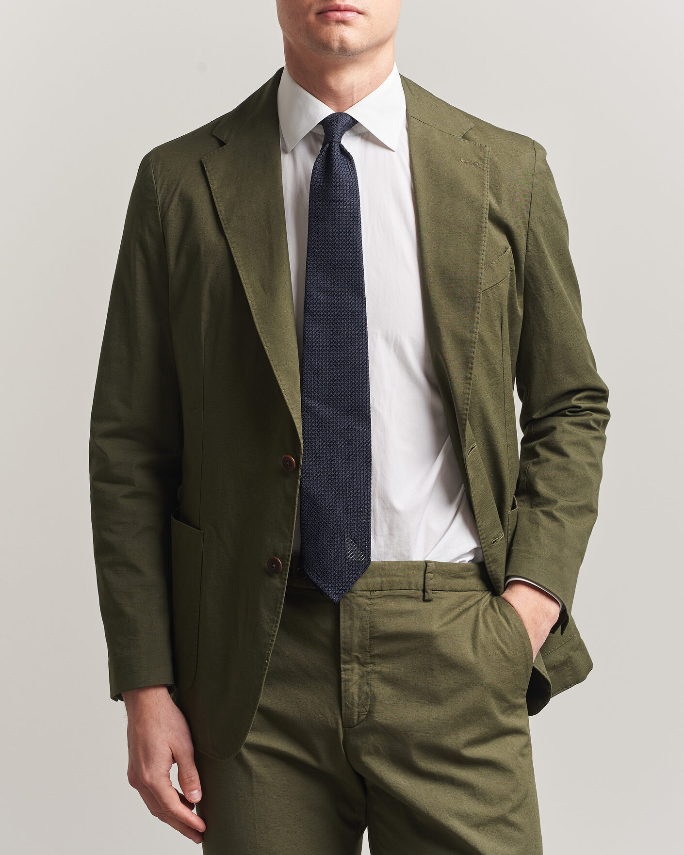 Herre | Dressjakker | Morris | Washed Cotton Suit Blazer Olive