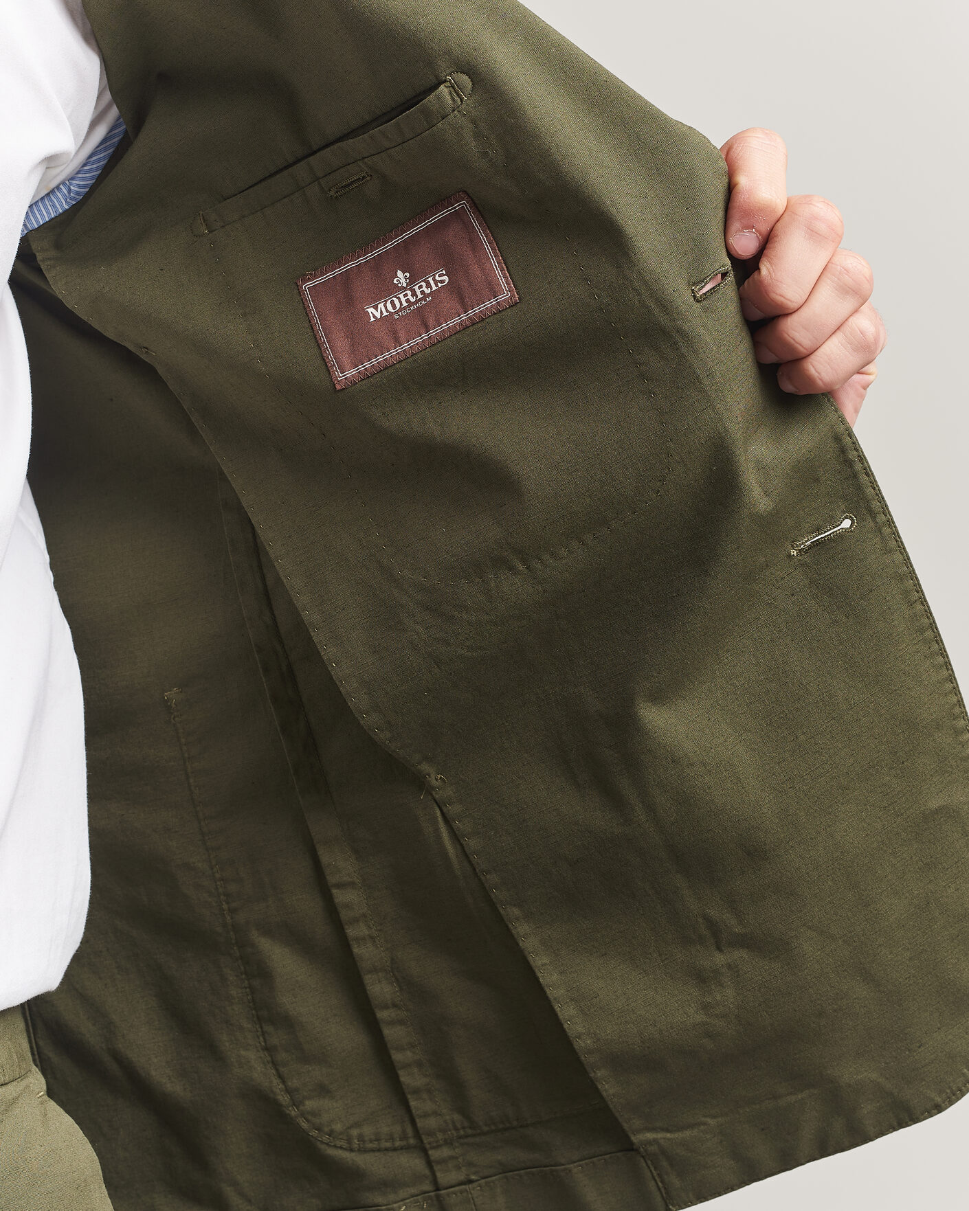Herre | Dressjakker | Morris | Washed Cotton Suit Blazer Olive