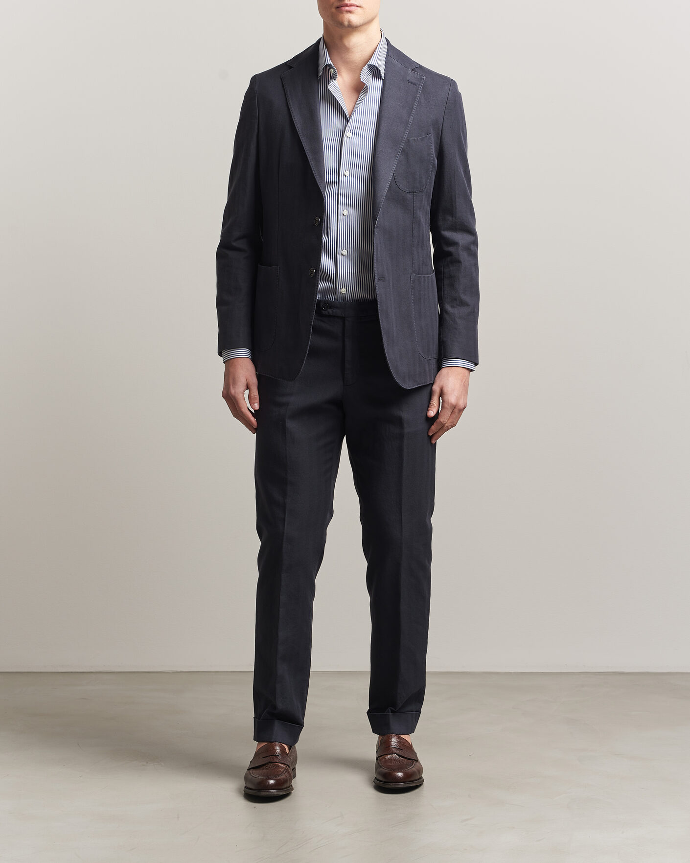 Herre | Bukser | Morris | Jack Herringbone Cotton Trousers Blue