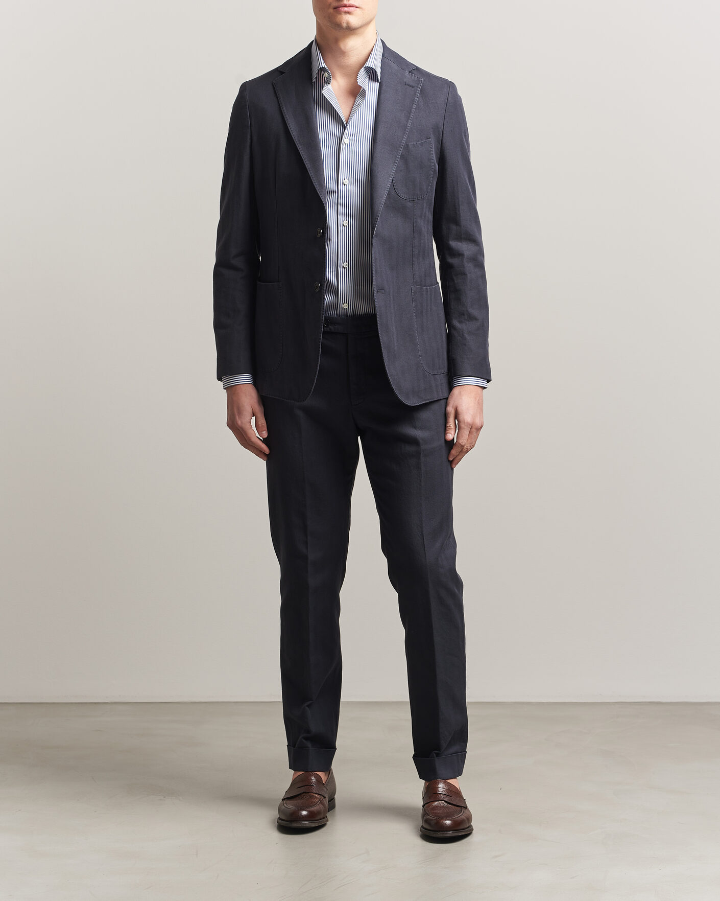 Herre | Dressjakker | Morris | Washed Cotton Herringbone Blazer Navy