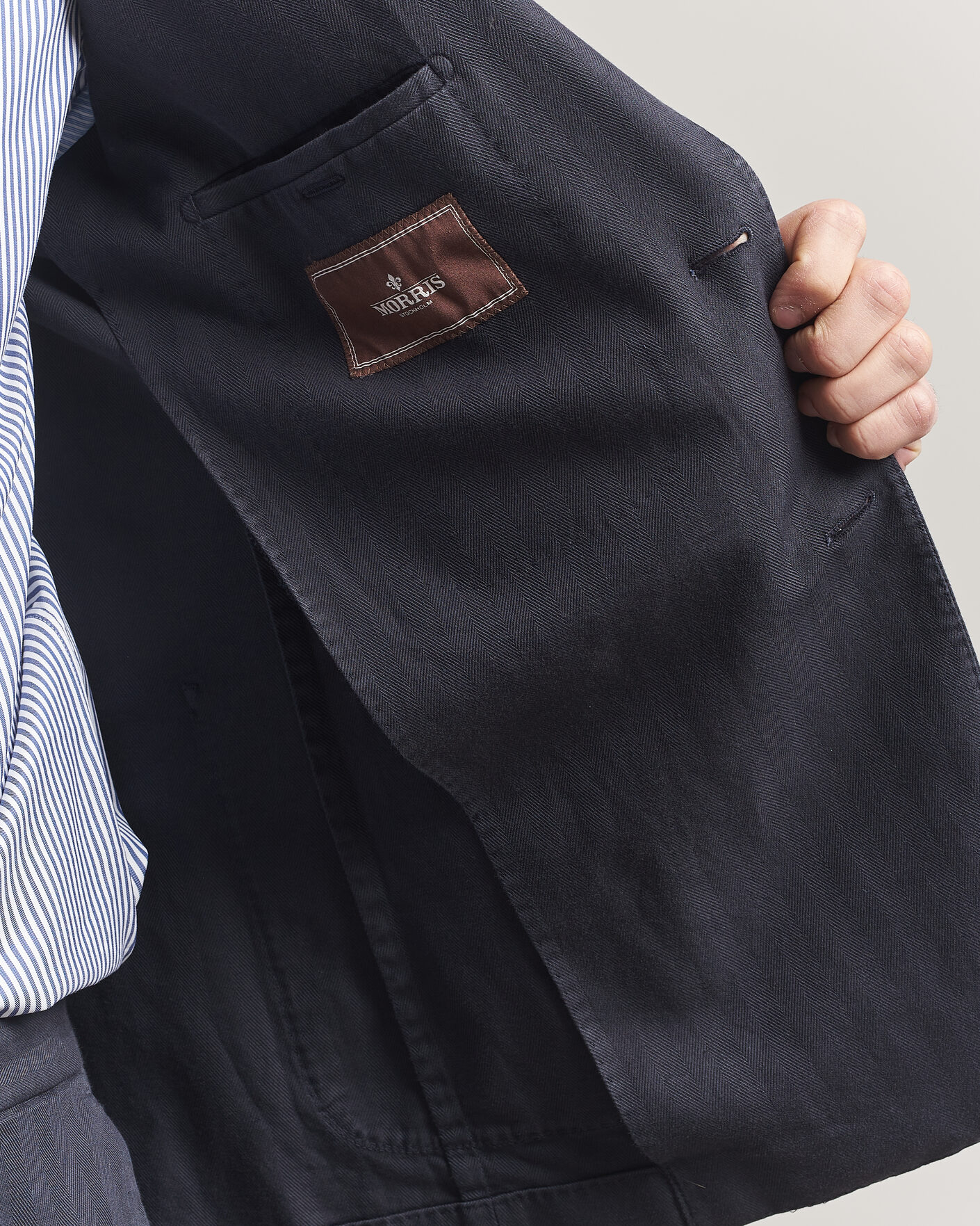 Herre | Dressjakker | Morris | Washed Cotton Herringbone Blazer Navy