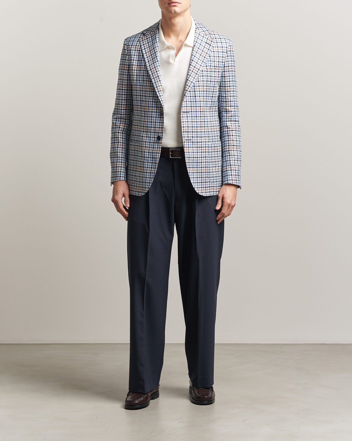 Herre | Dressjakker | Morris | Linen Cotton Checked Blazer Blue