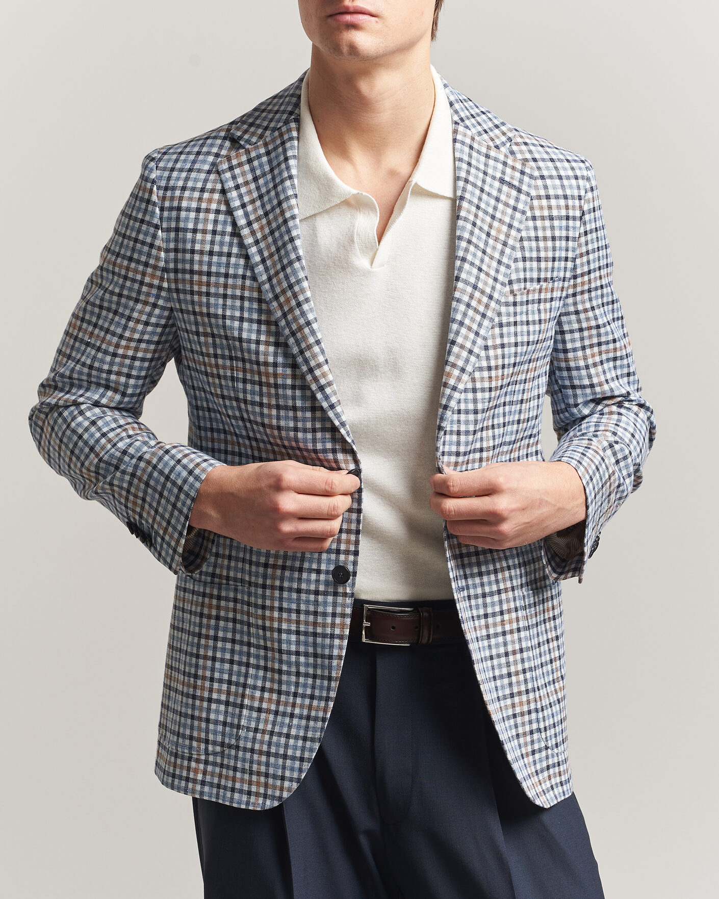 Herre | Dressjakker | Morris | Linen Cotton Checked Blazer Blue