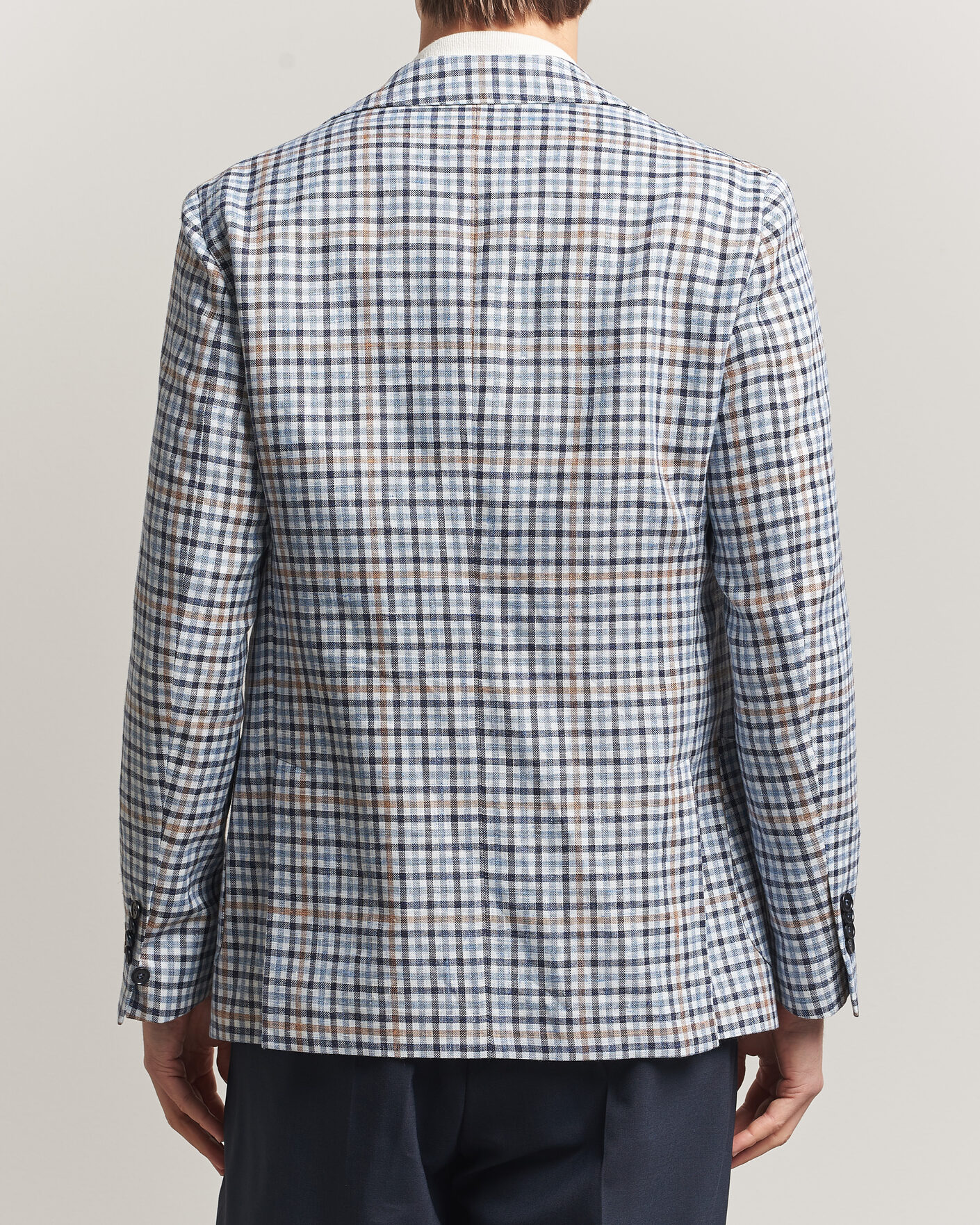 Herre | Dressjakker | Morris | Linen Cotton Checked Blazer Blue