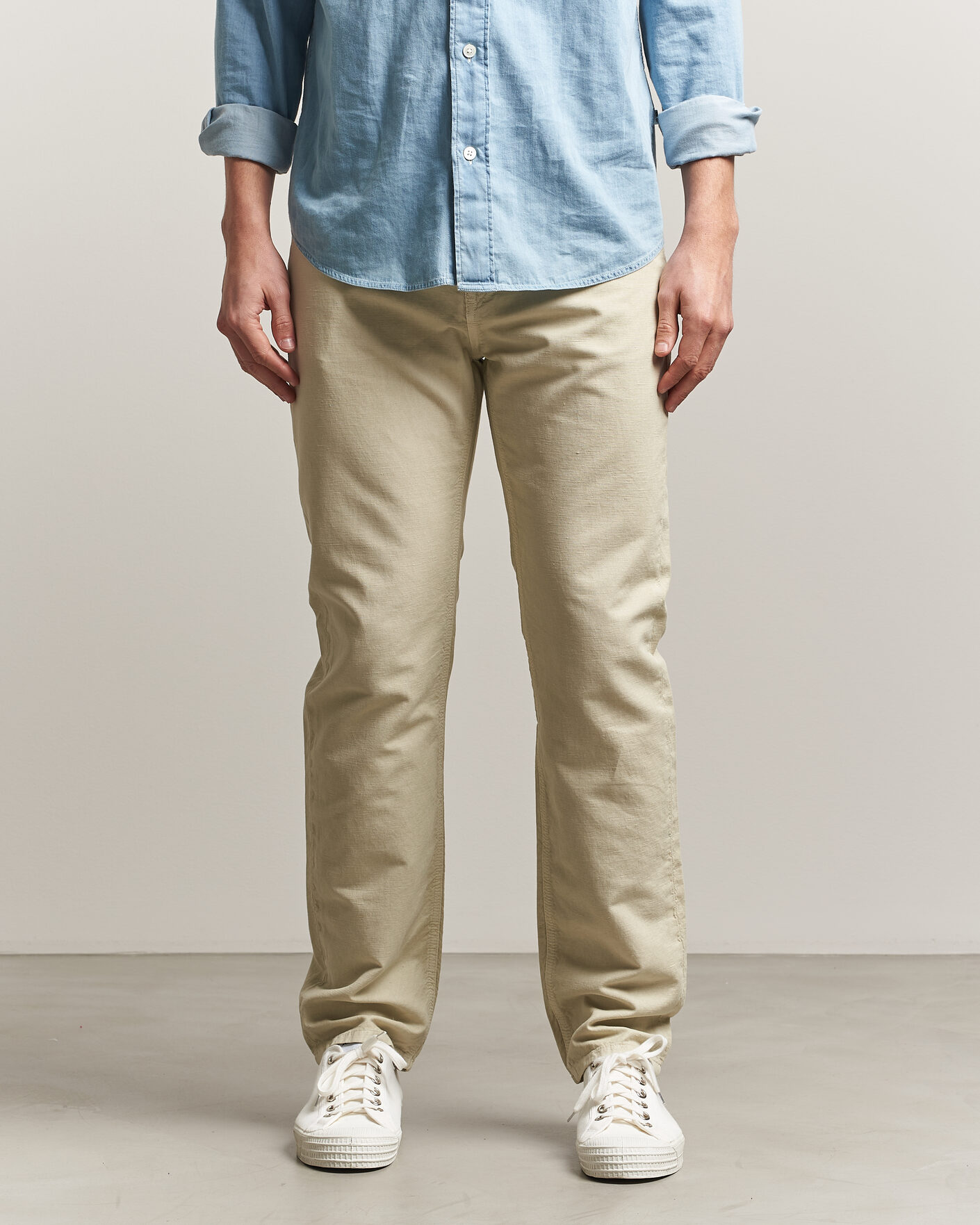 Herre | Bukser | Morris | James Washed Linen 5-Pocket Pants Khaki