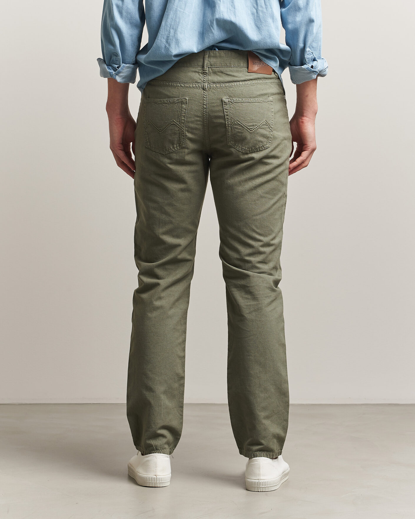 Herre | Bukser | Morris | James Washed Linen 5-Pocket Pants Olive