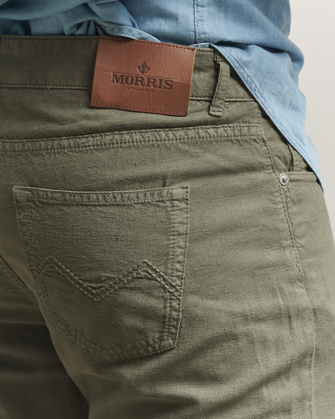 Herre | Bukser | Morris | James Washed Linen 5-Pocket Pants Olive