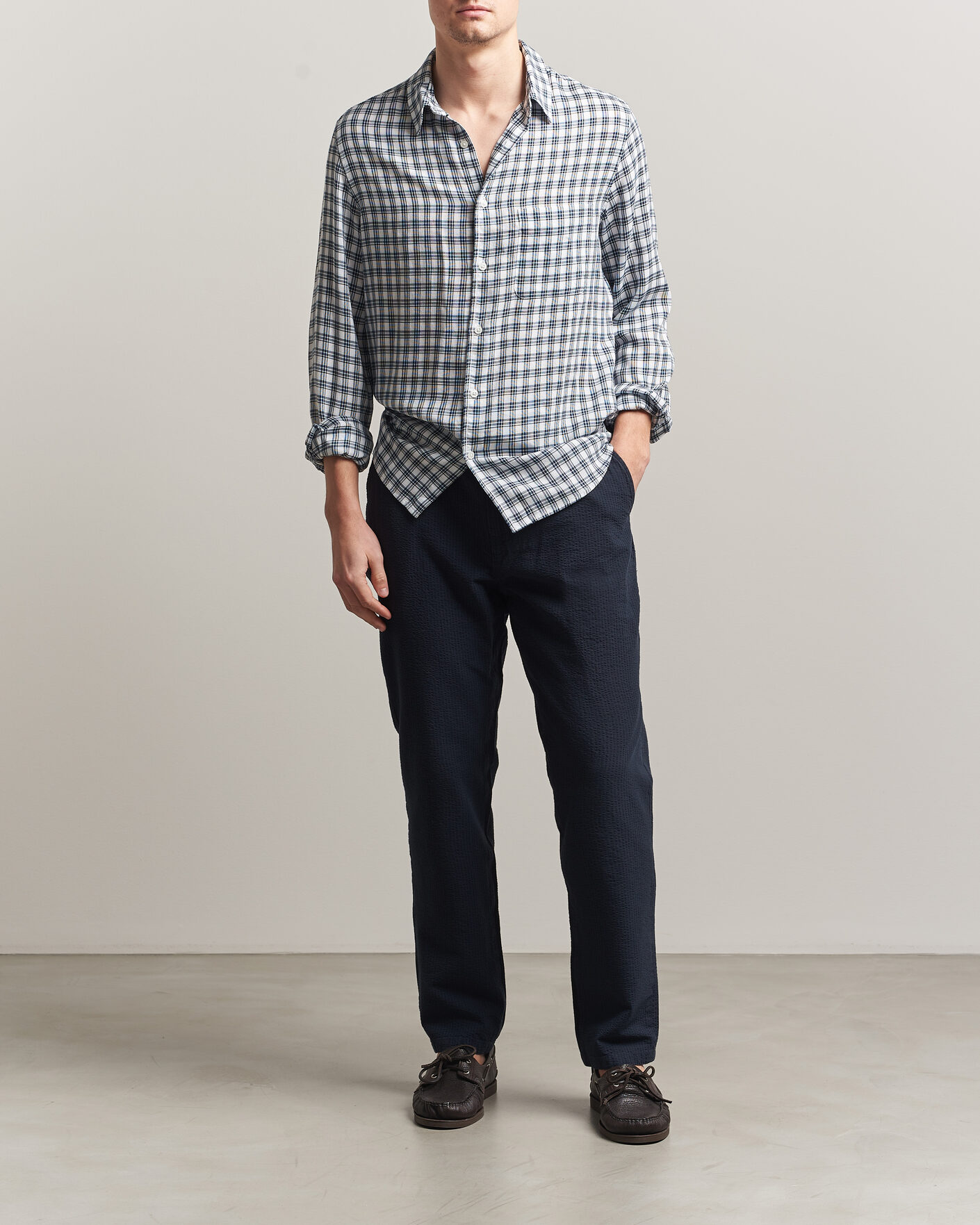 Herre | Bukser | Morris | Fenix Seersucker Trousers Dark Blue