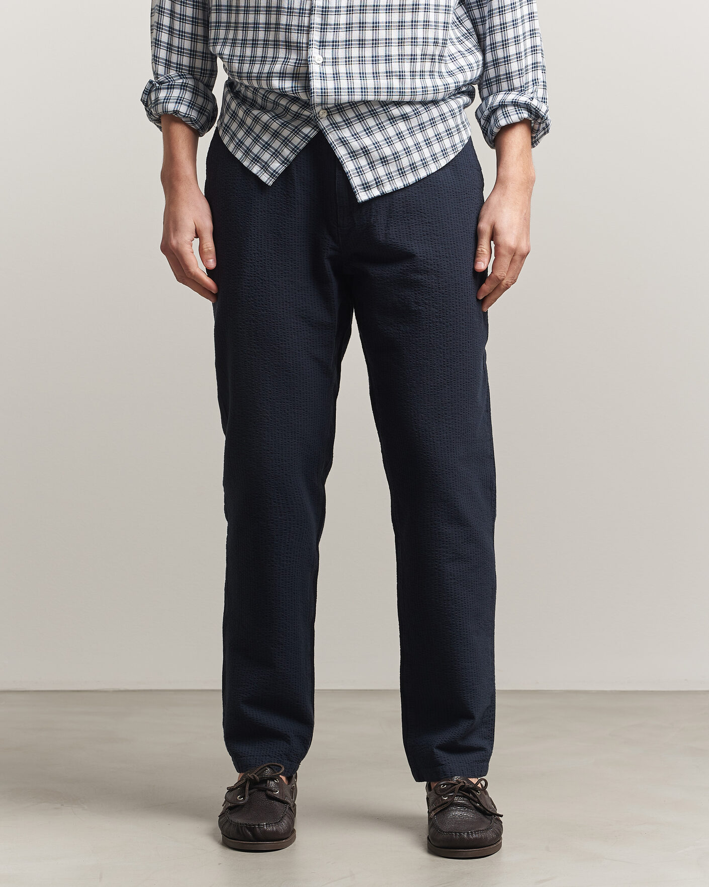 Herre | Bukser | Morris | Fenix Seersucker Trousers Dark Blue