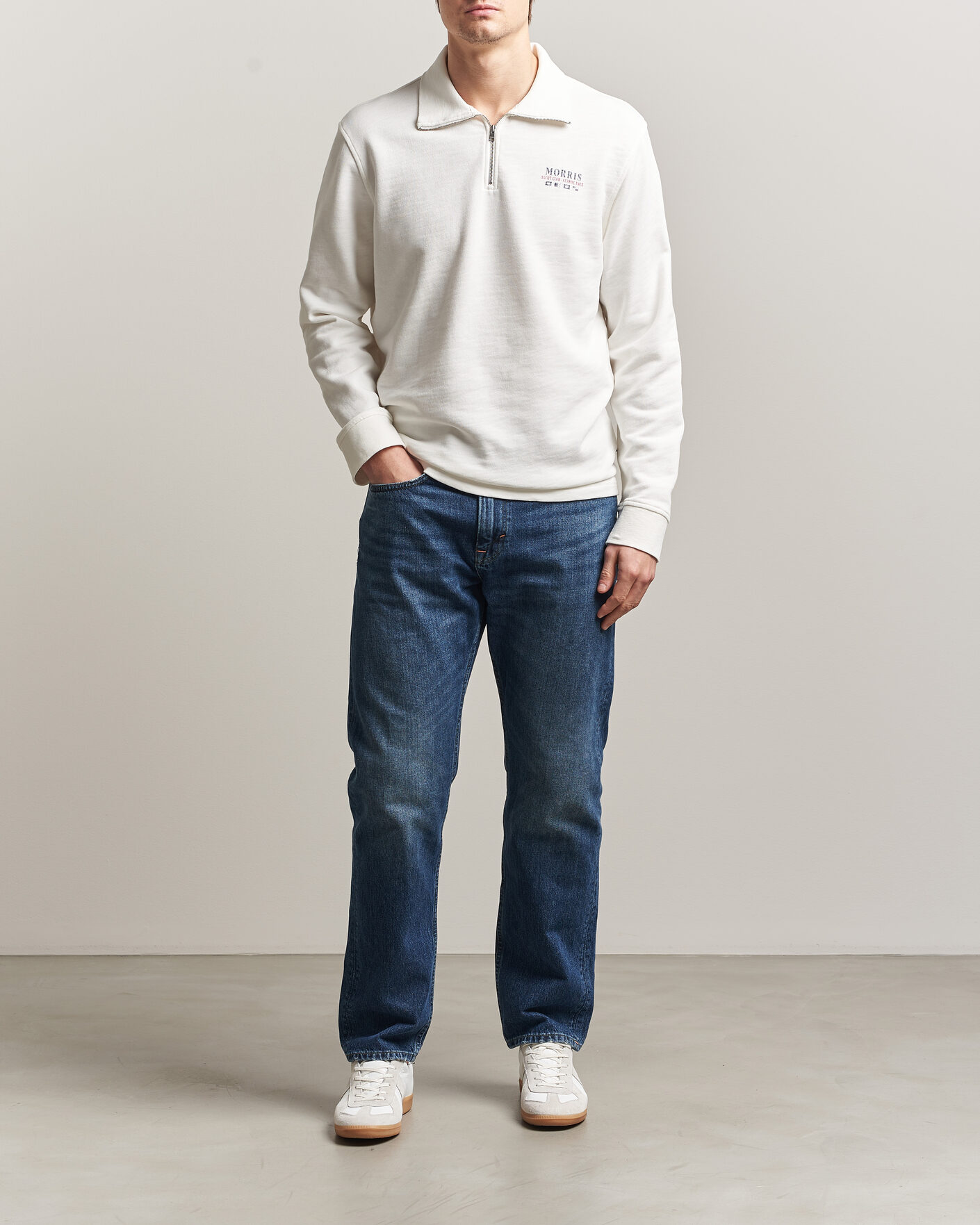 【mook】 Morris Northcott Slub Half-Zip White hos CareOfCarl.no