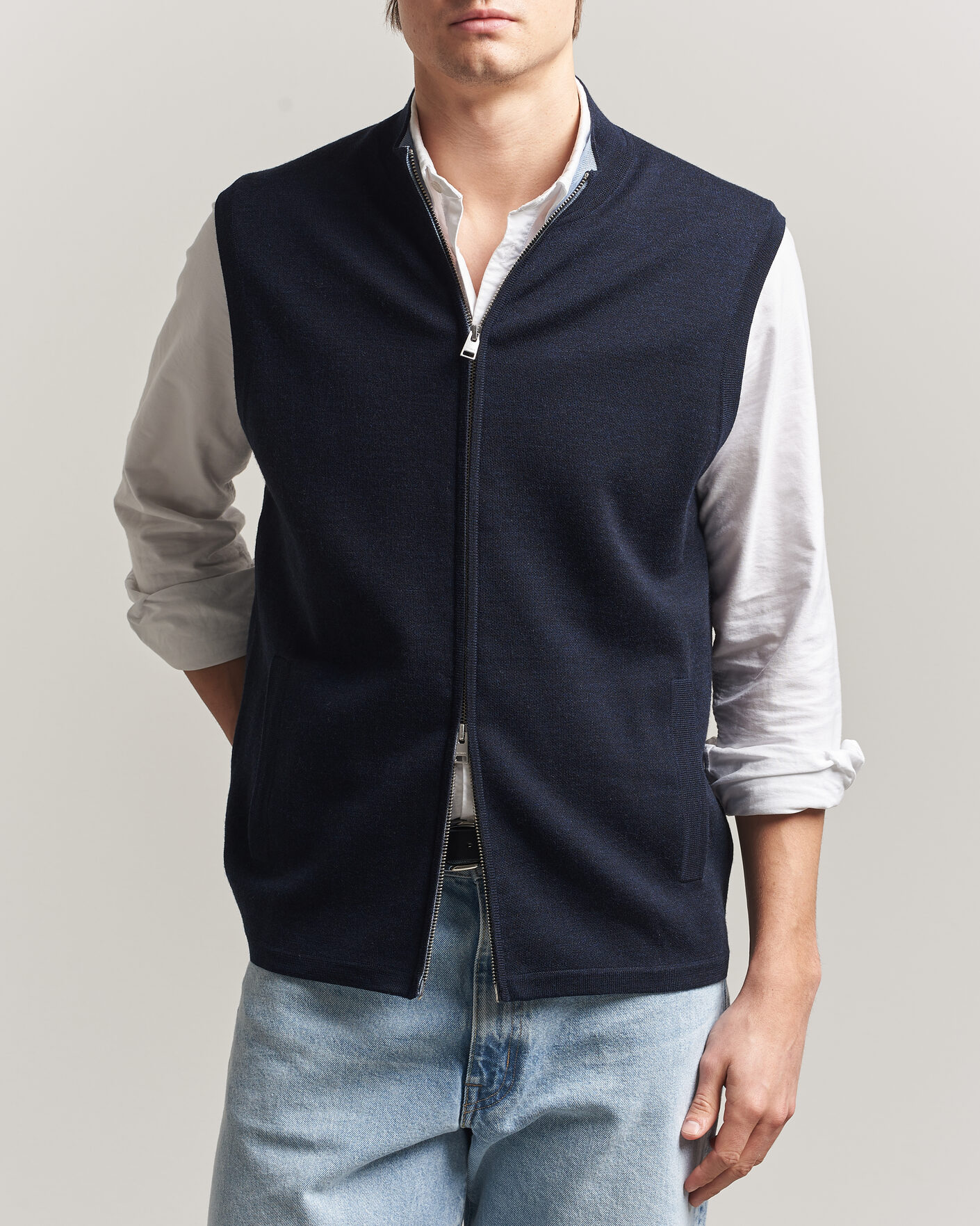 Herre | Gensere | Morris | Merino Double Zip Vest Navy